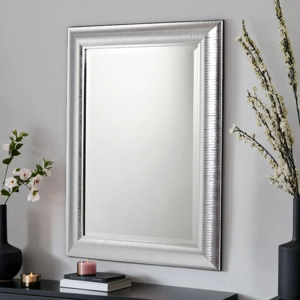 Textured Wall Mirror - Silver Chrome