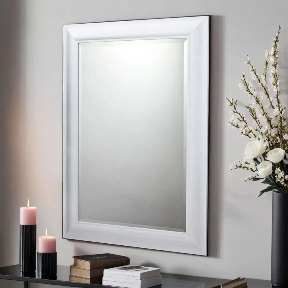 Textured Wall Mirror - White