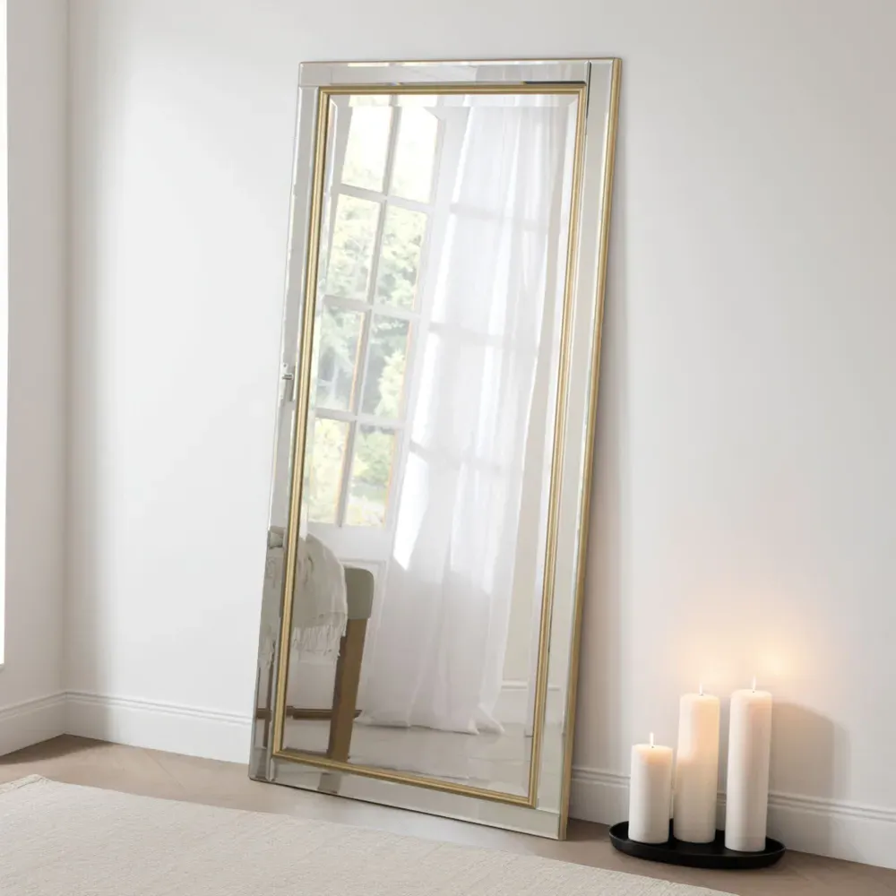 Timeless Full Length Bevelled Wall Mirror - Gold, Brass