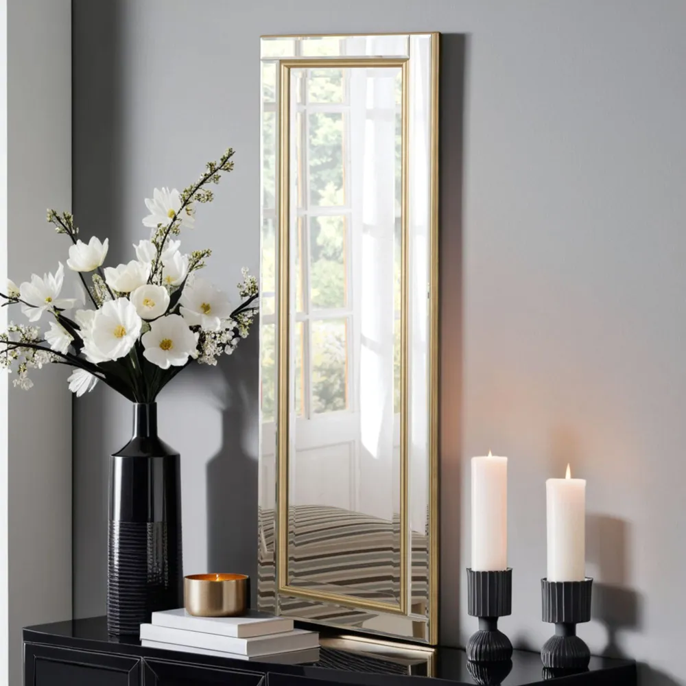 Timeless Tall Bevelled Wall Mirror - Gold, Brass