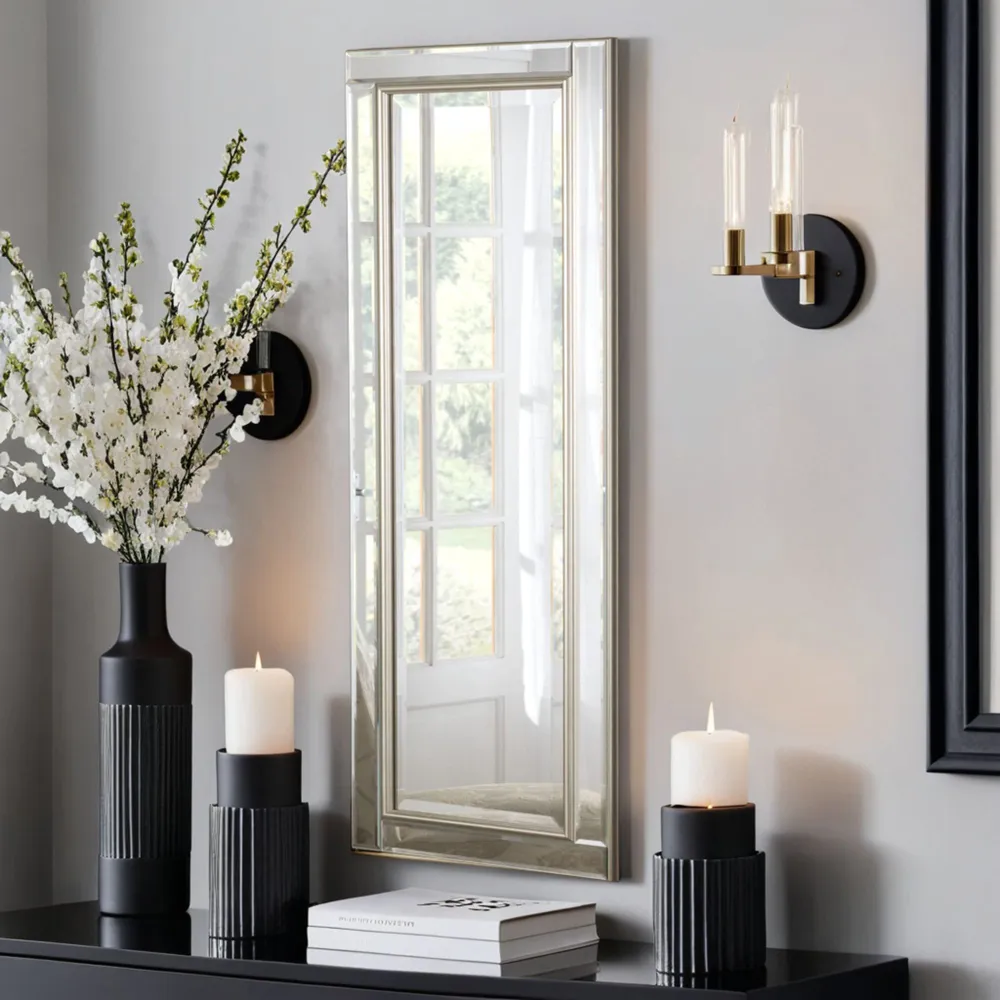 Timeless Tall Bevelled Wall Mirror - Silver