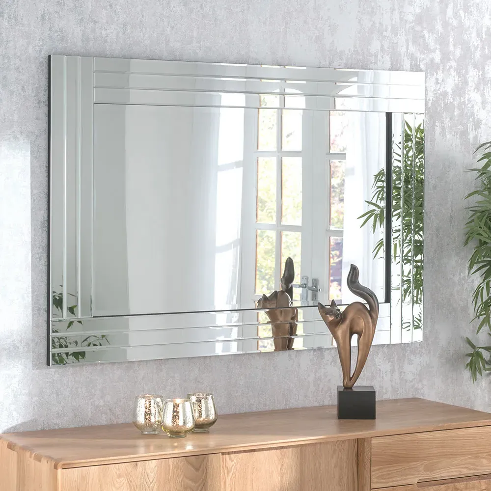 Triple Offset Bevelled Wall Mirror 120x80cm - Black