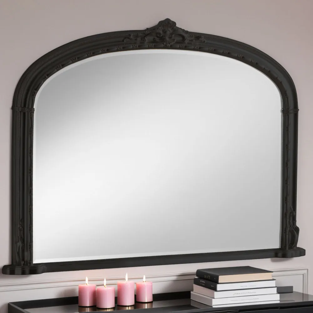 Victoria Bevelled Arch Overmantle Mirror - Black