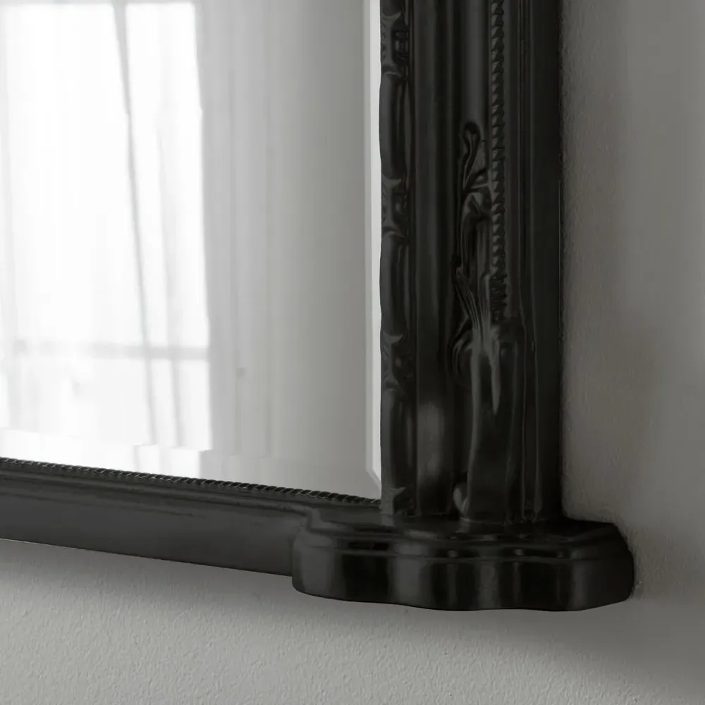 Victoria Bevelled Arch Overmantle Mirror - Black