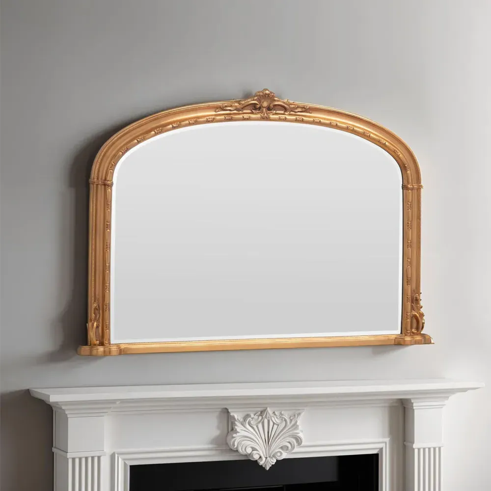 Victoria Bevelled Arch Overmantle Mirror - Gold