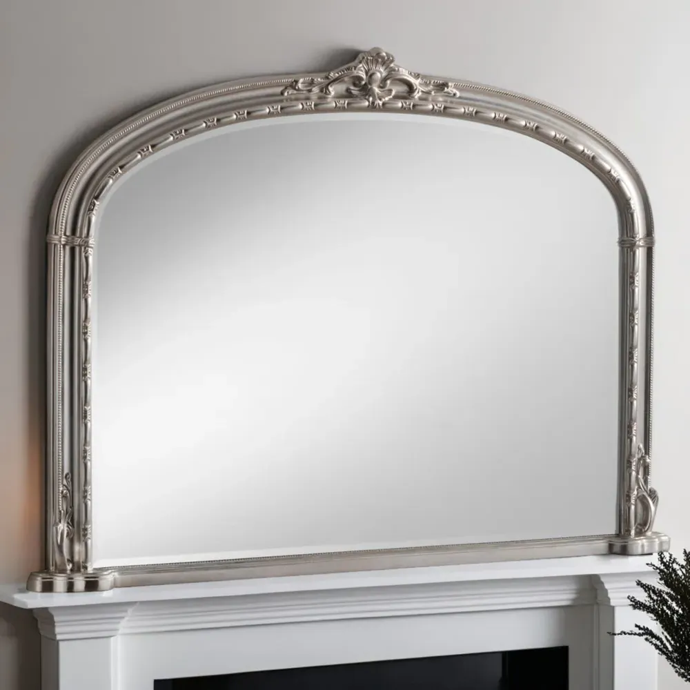 Victoria Bevelled Arch Overmantle Mirror - Silver