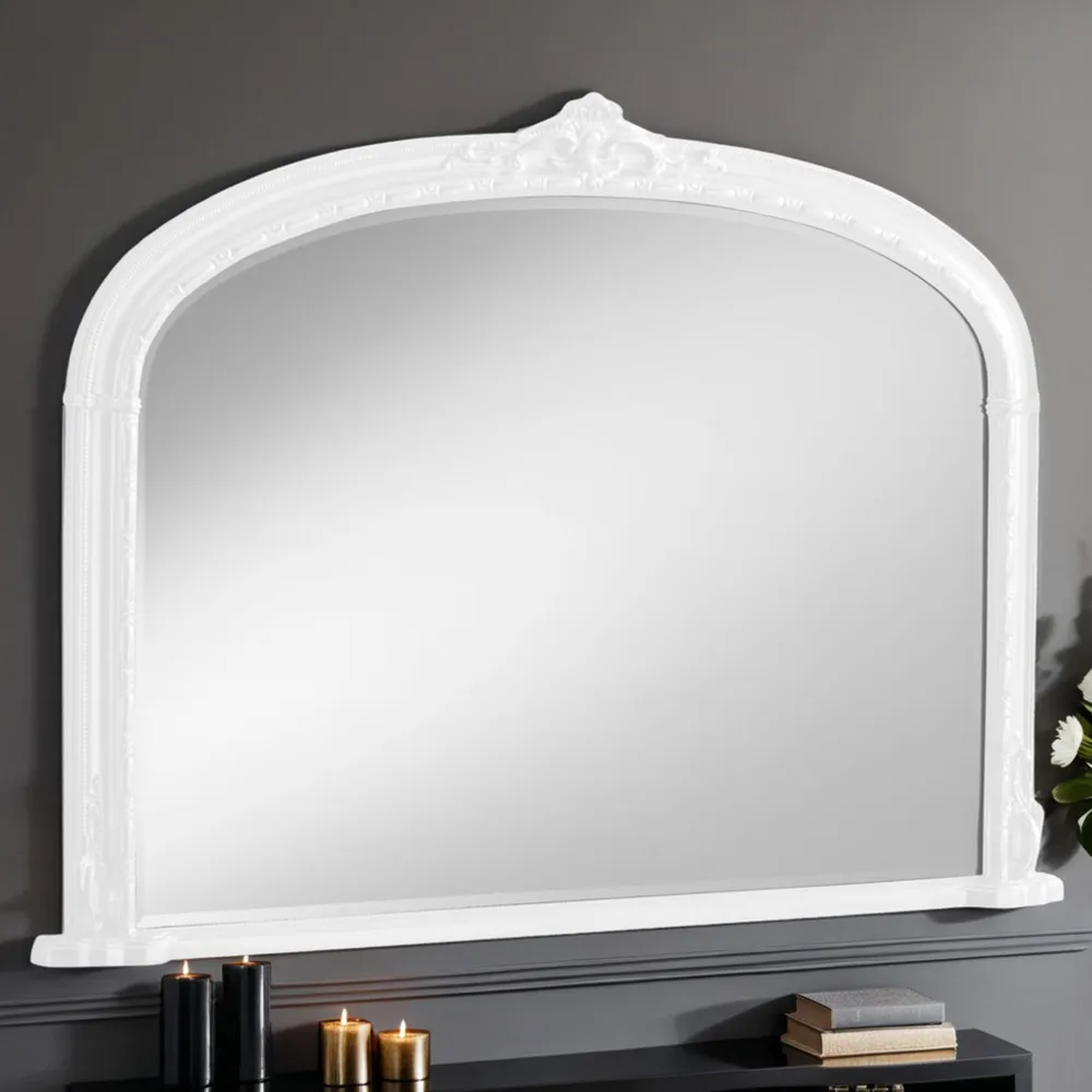 Victoria Bevelled Arch Overmantle Mirror - White
