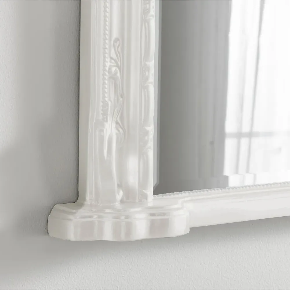 Victoria Bevelled Arch Overmantle Mirror - White