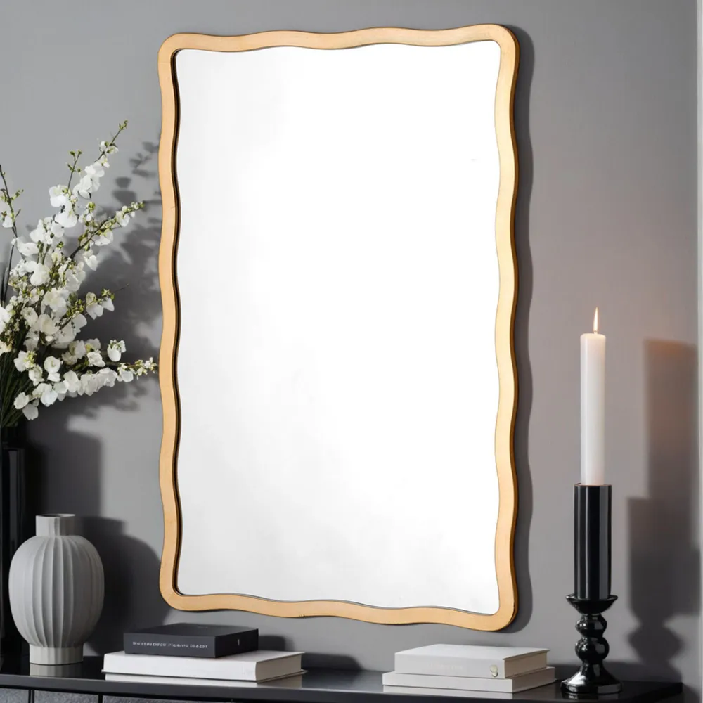 Wavy Rectangular Mirror 90x60cm - Gold