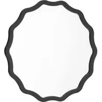 Wavy Ripple Edged Round Mirror 40cm - Black, Wood
