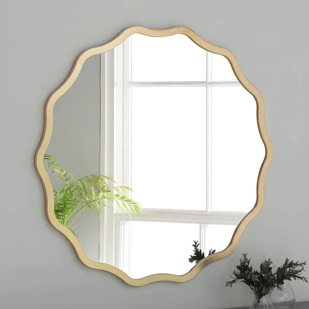 Wavy Round Mirror 90cm - Gold