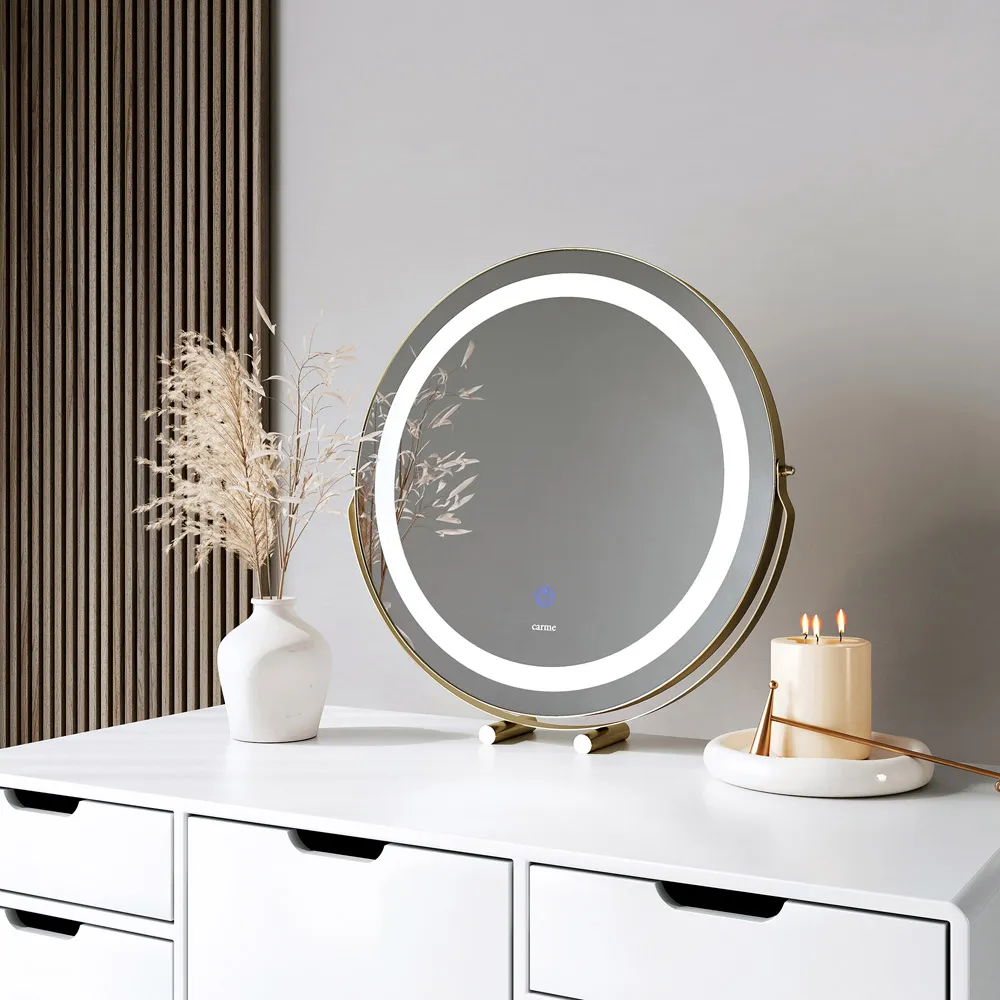 CARME Home Round Touch Sensor LED Mirror - Gold