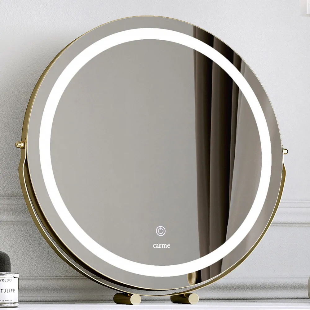 CARME Home Round Touch Sensor LED Mirror - Gold