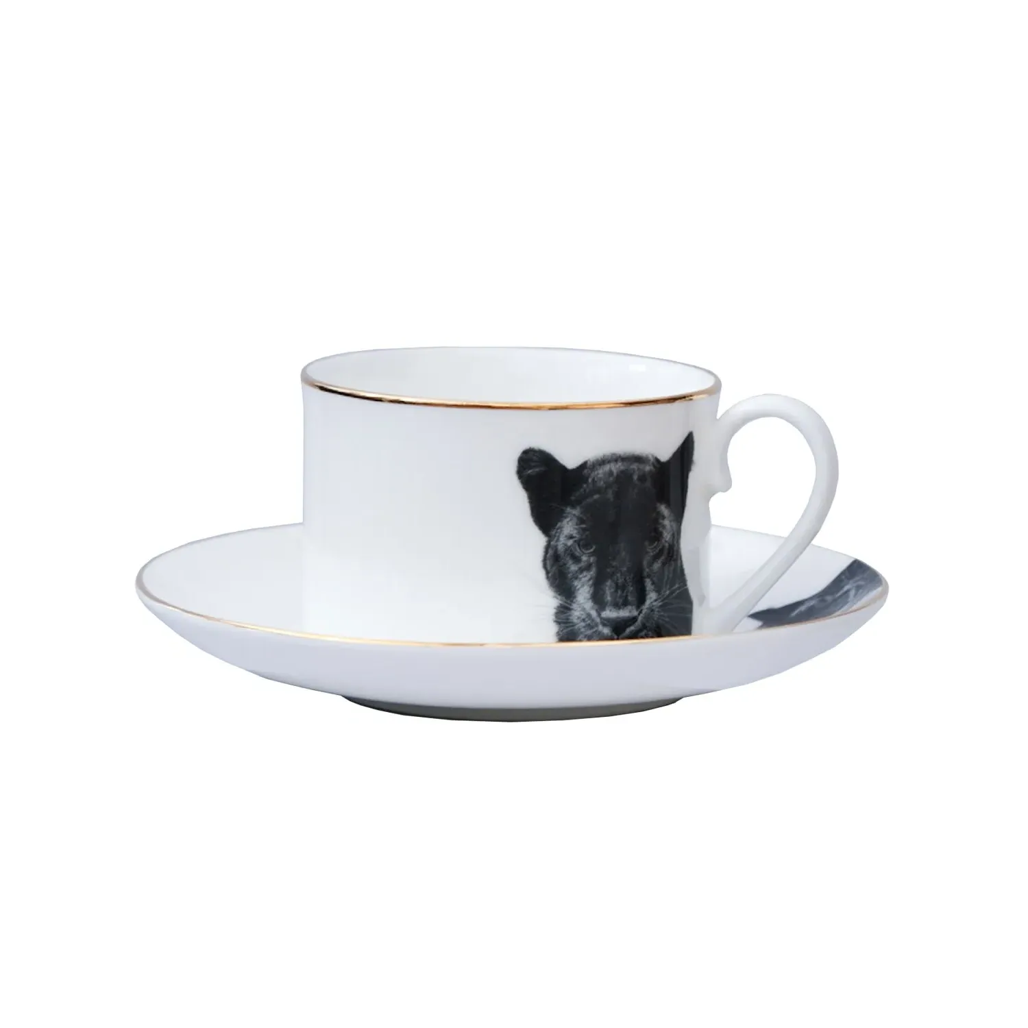 Black Panther Fine Bone China Tea Cup and Saucer - Black image