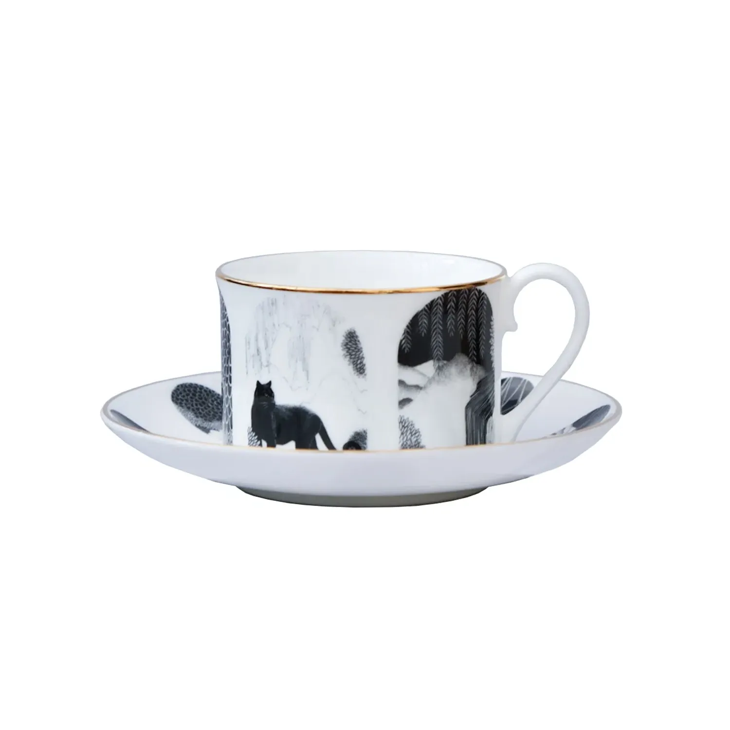 Black Peeking Fine Bone China Tea Cup and Saucer - Black