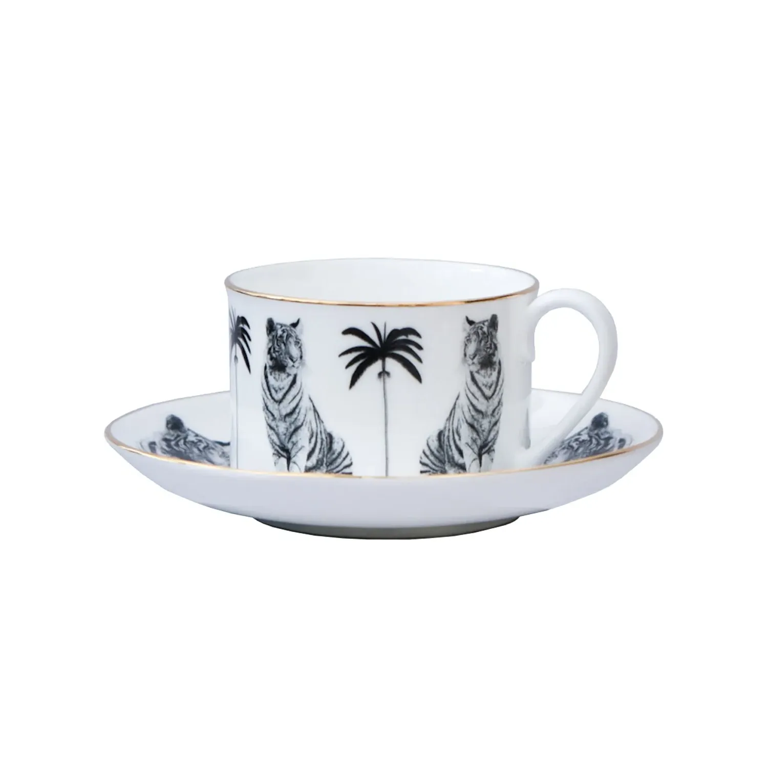 Black Tiger Fine Bone China Tea Cup and Saucer - Black
