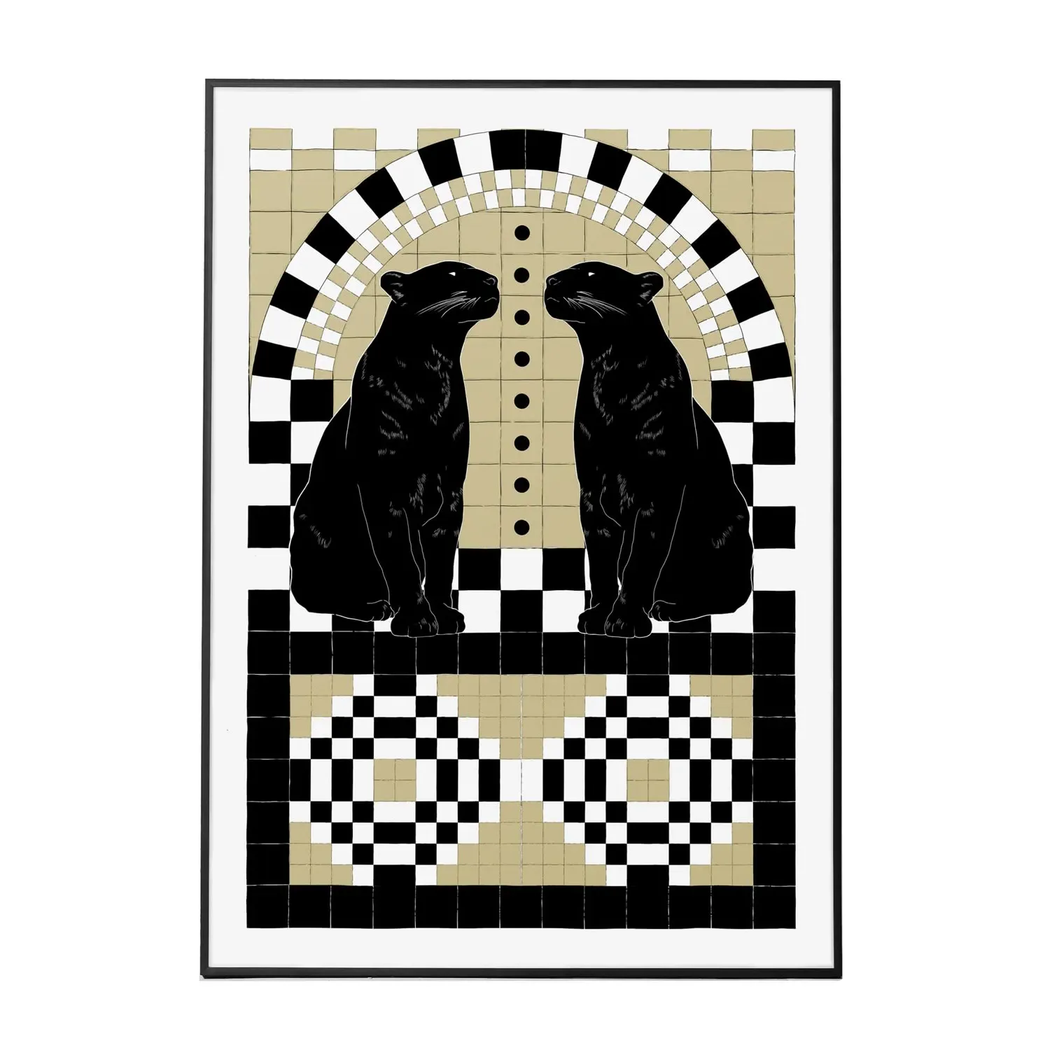 Neutrals Art Deco Panthers Large Art Print - Giclee