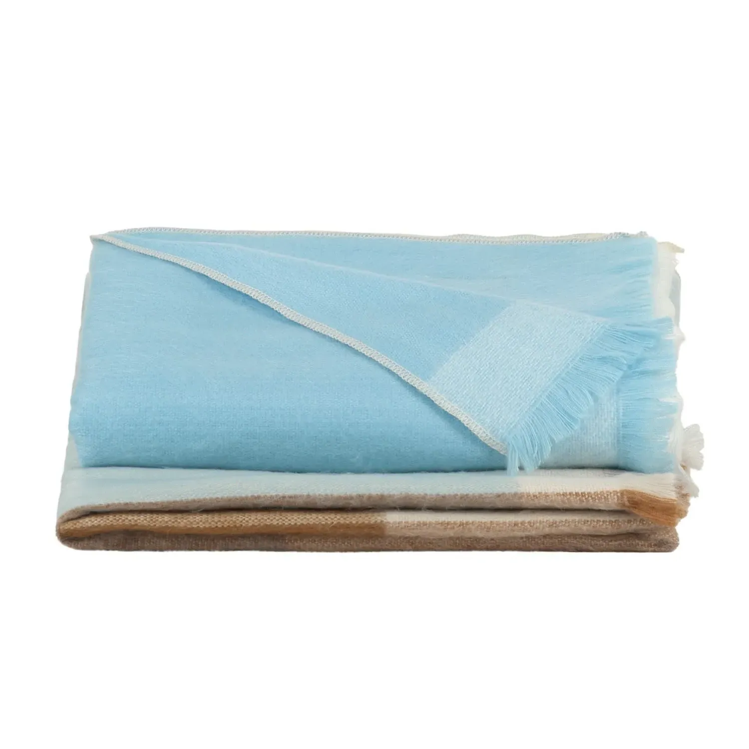 Plaid Striped Throw Blanket - Blue, Alpaca Wool