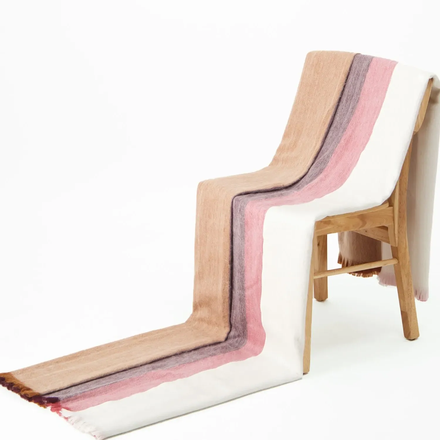 Plaid Striped Throw Blanket - Wine Red, Alpaca Wool