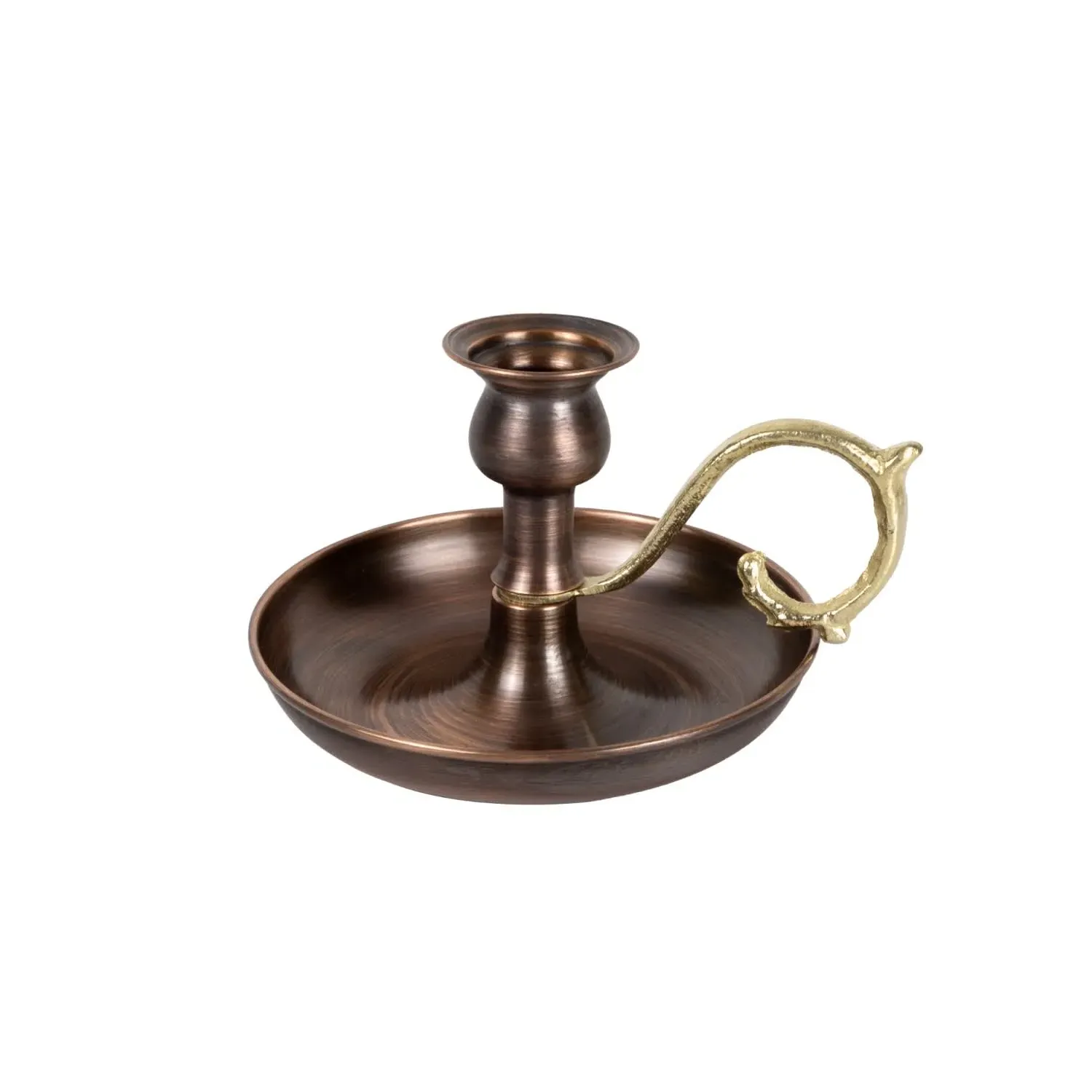 Copper Candle Holder with Golden Handle - Black image