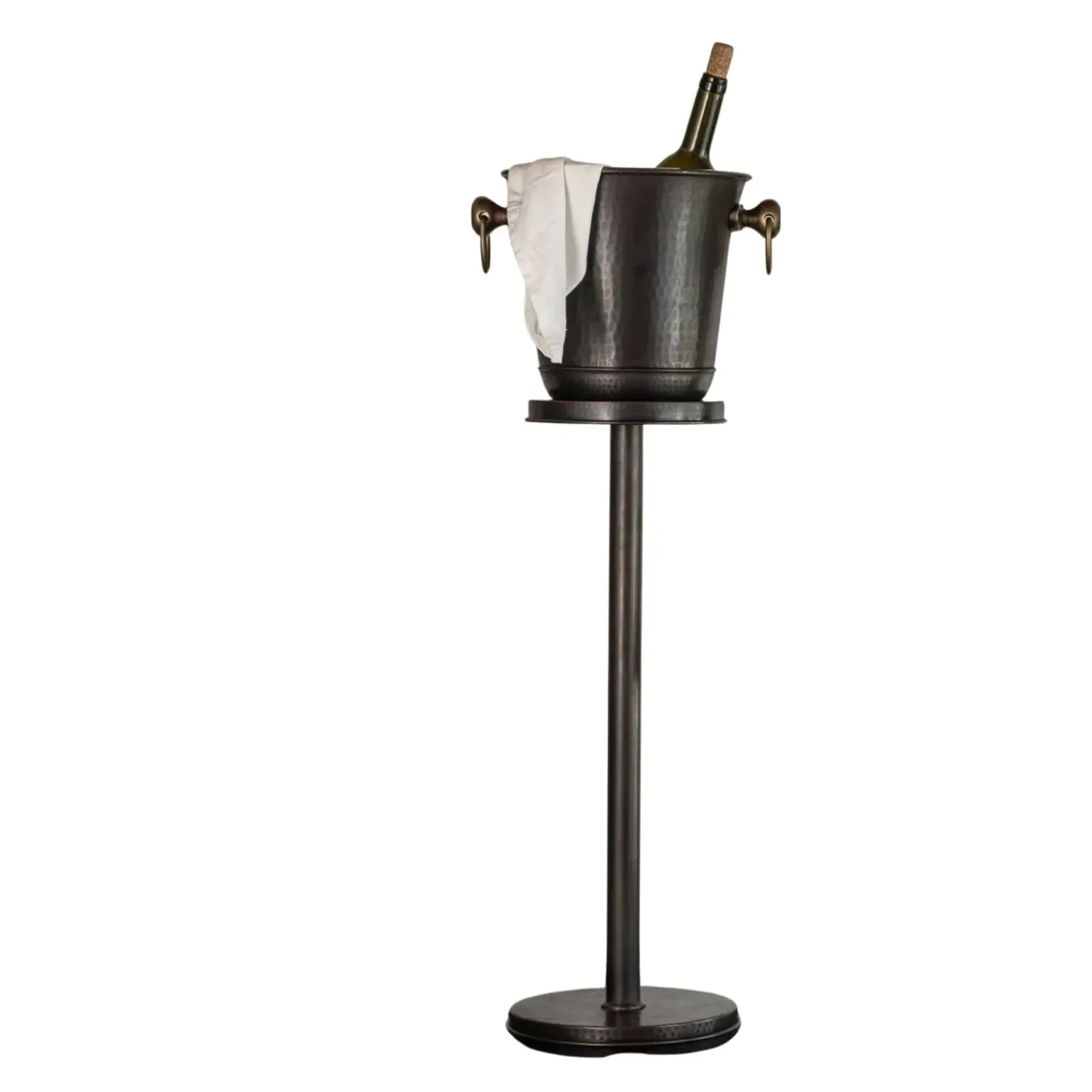 Hammered Copper Champagne Ice Bucket with Stand - Black