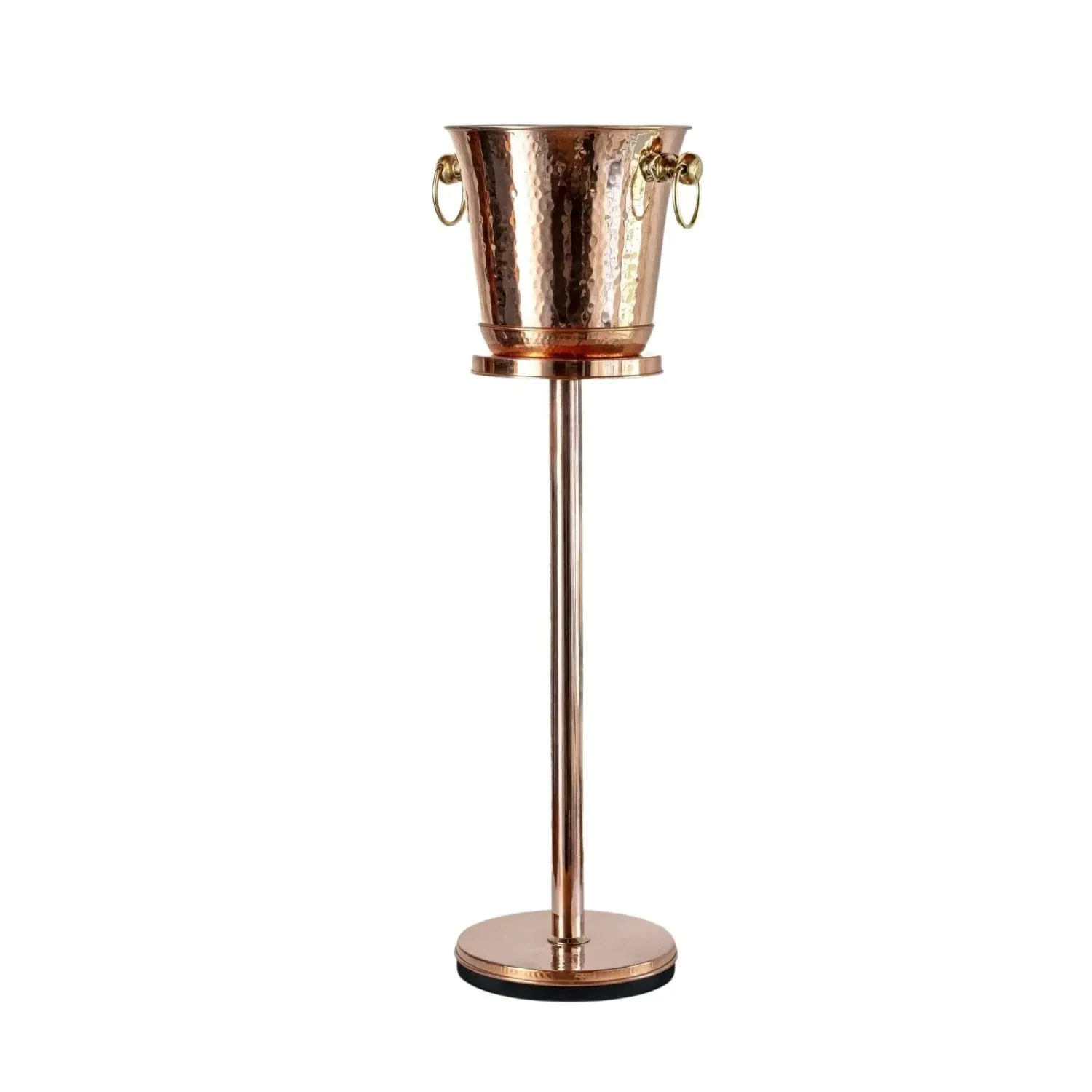 Hammered Copper Champagne Ice Bucket with Stand - Brown