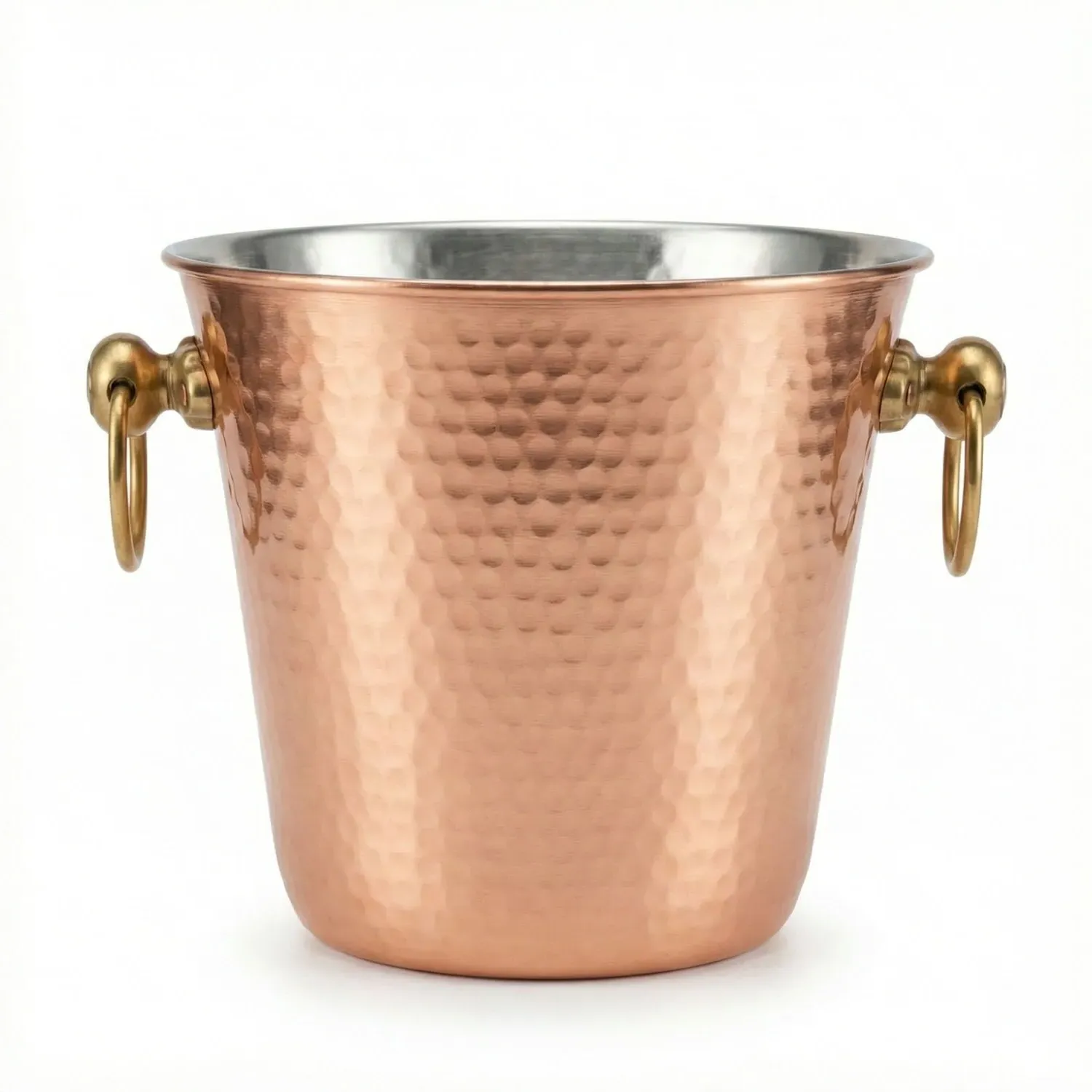Hammered Ice Bucket with Brass Handles - Copper image