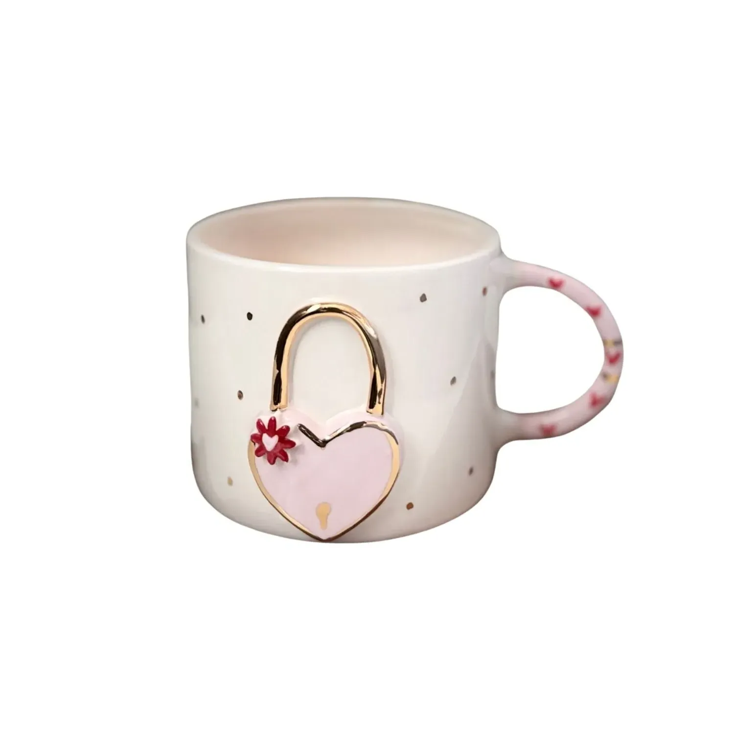 Heart Handmade Ceramic Mug - White, Pink