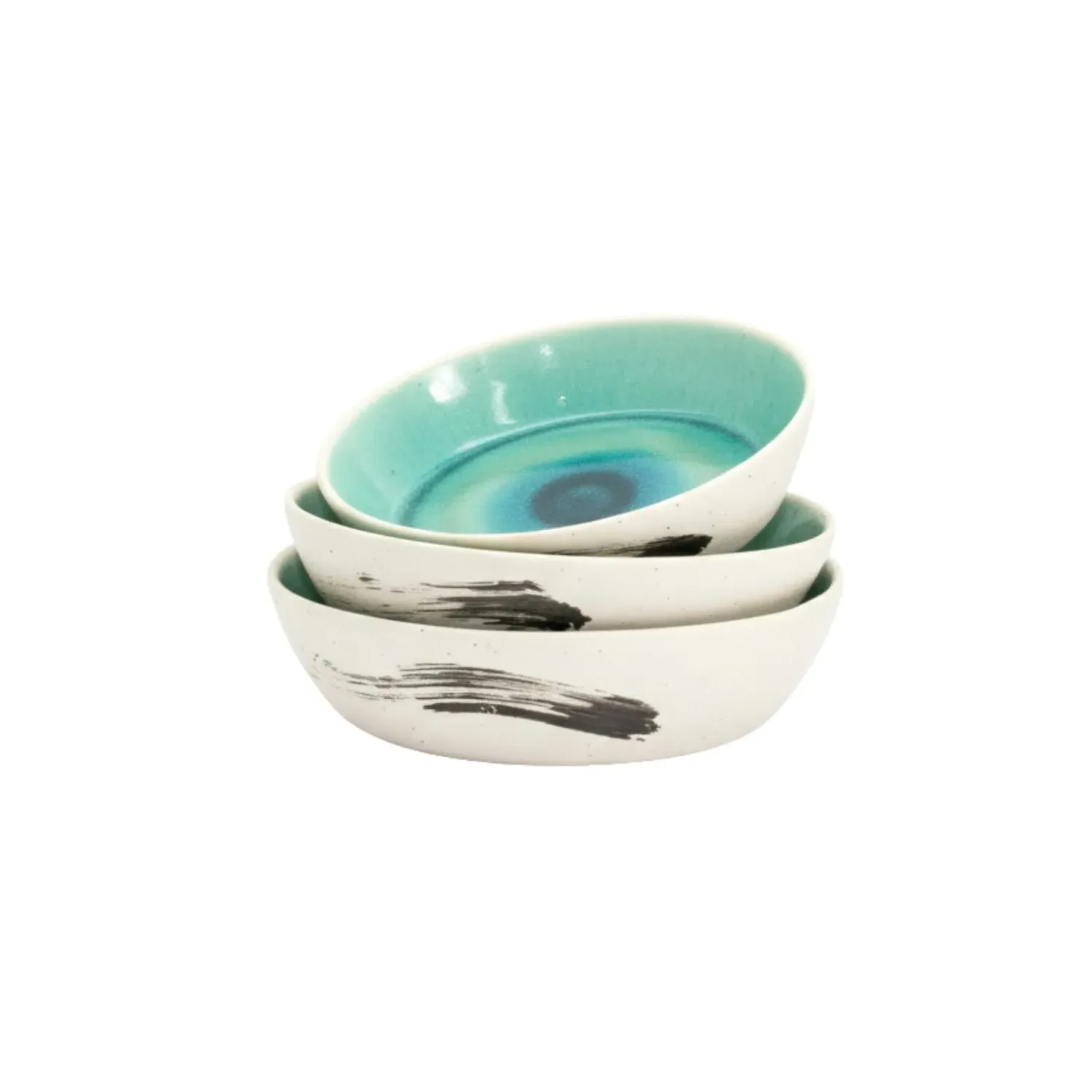 Hic Ceramics Set of Three River Snack Bowls - White/Green image