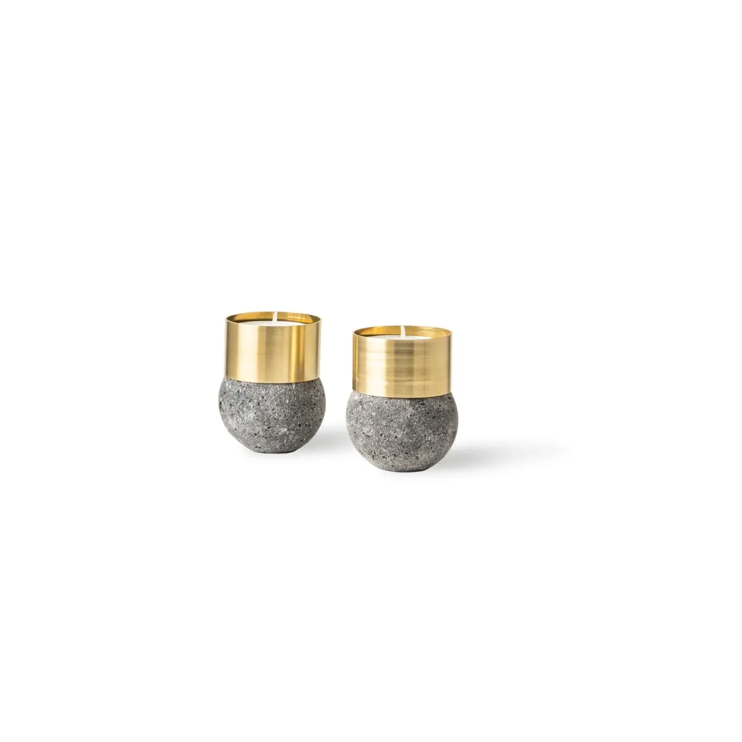 Brass Candle Holder - Grey, Volcanic Stone image
