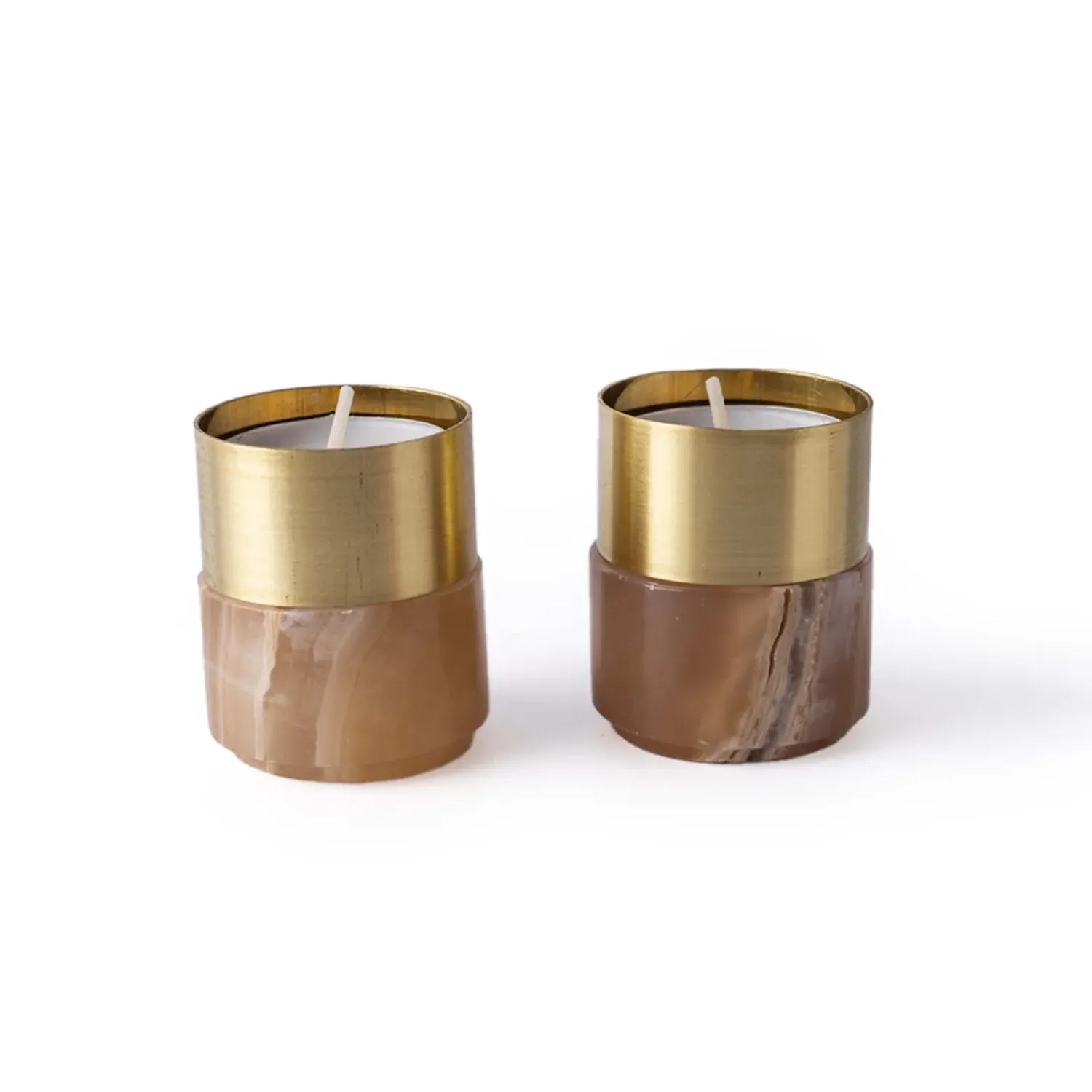 Brass Candle Holder - Orange, Amber Onyx