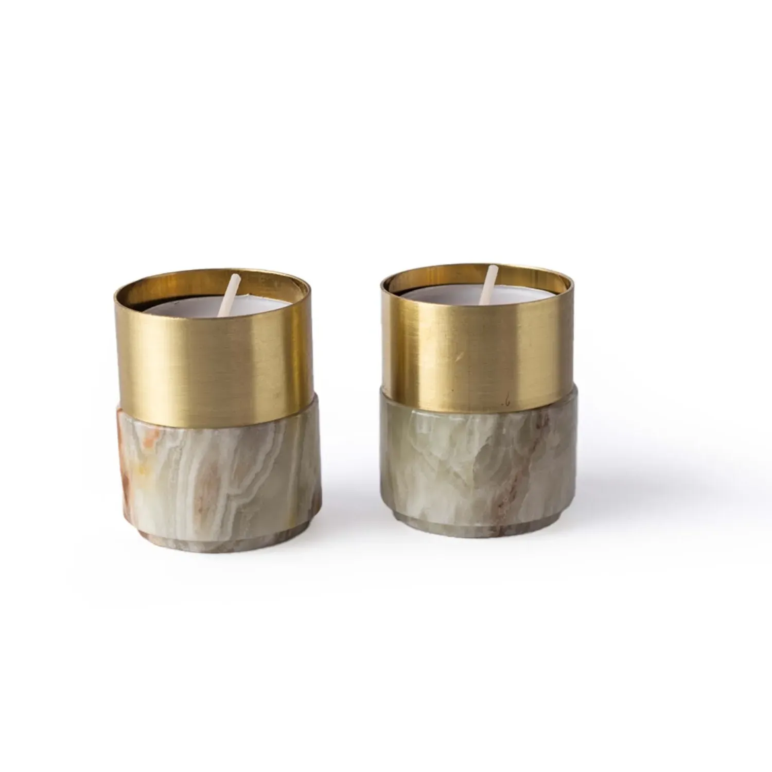 Brass Candle Holders - Green, Alabaster image