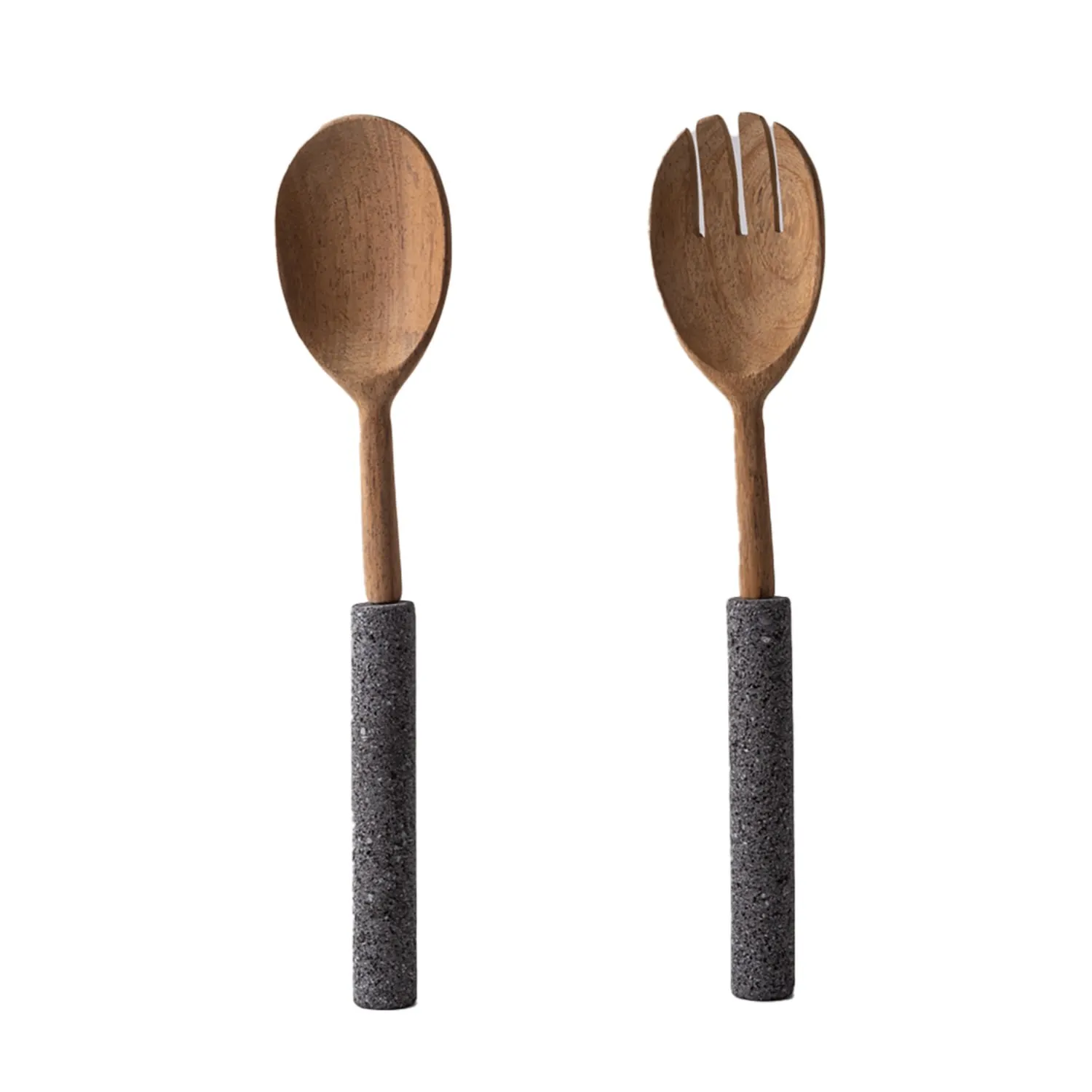 Pebbles Serving Utensils Spoon and Fork Set - Grey, Stone