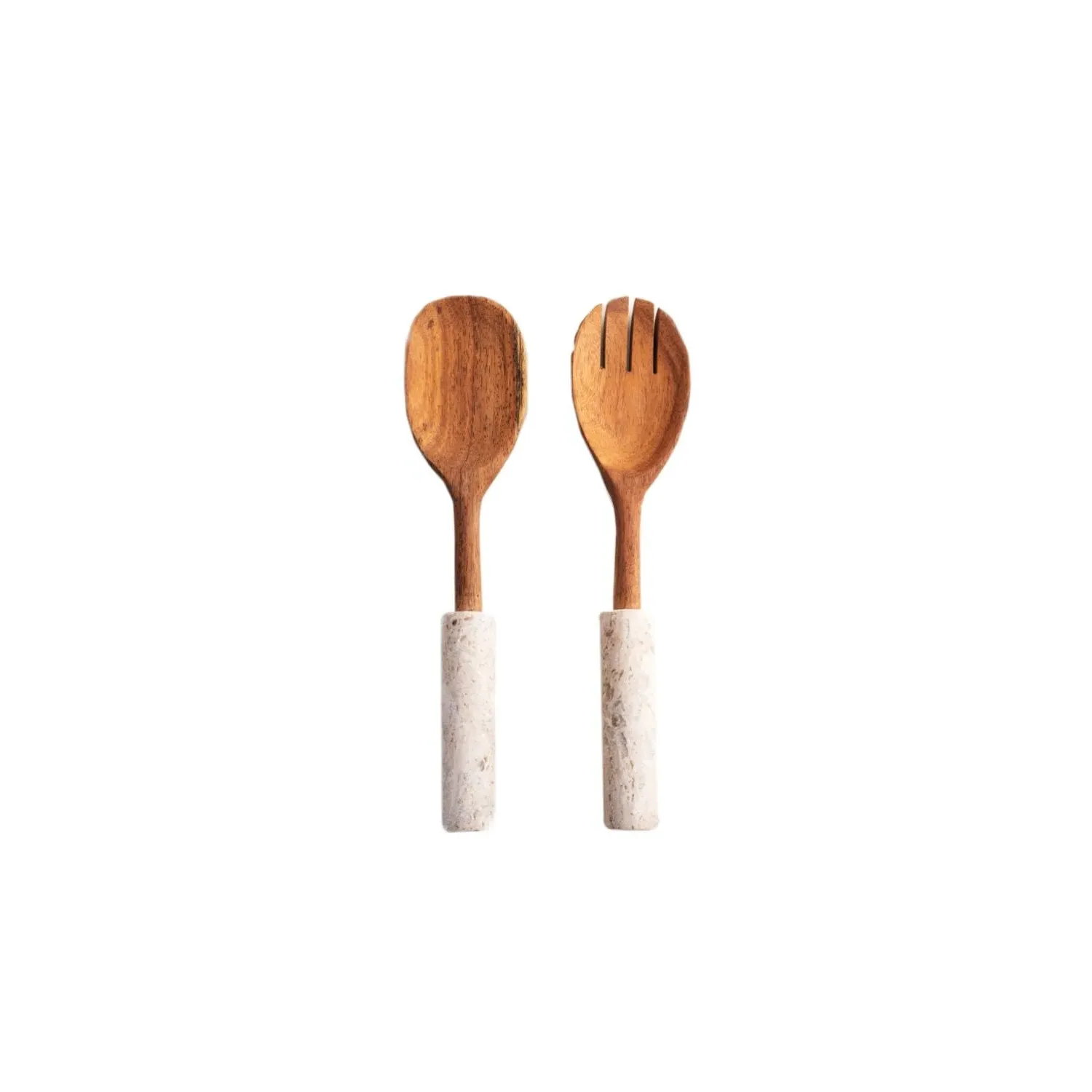Pebbles Serving Utensils Spoon and Fork - Travertine image