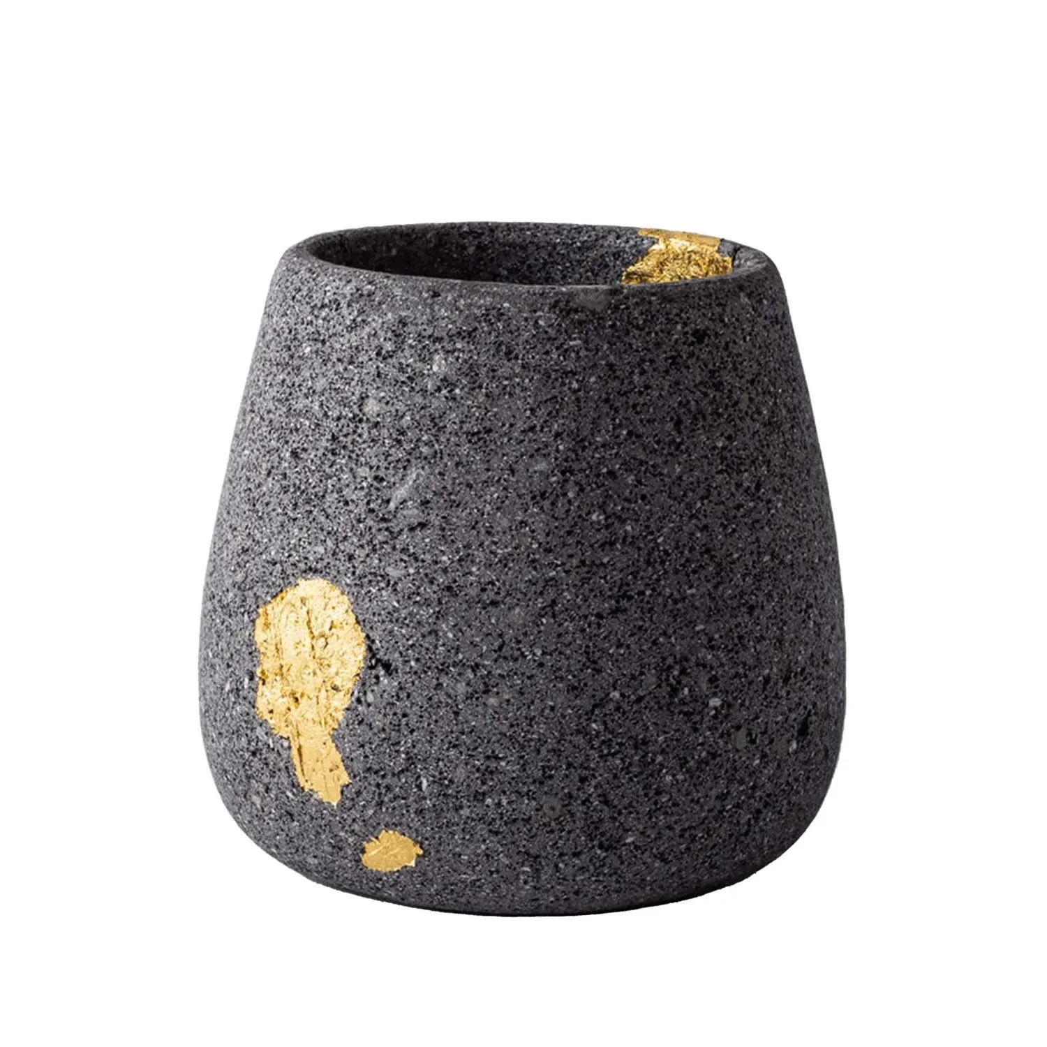Pod Vase with Gold Leaf - Grey, Lava Stone