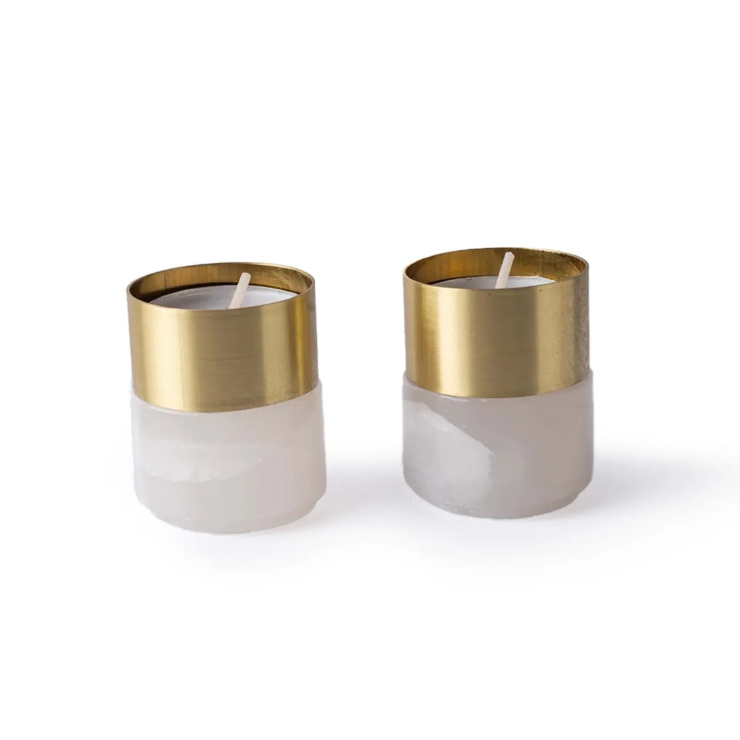 Tehuacan Onix Tea Light Candle Holders - Brass, Onyx image