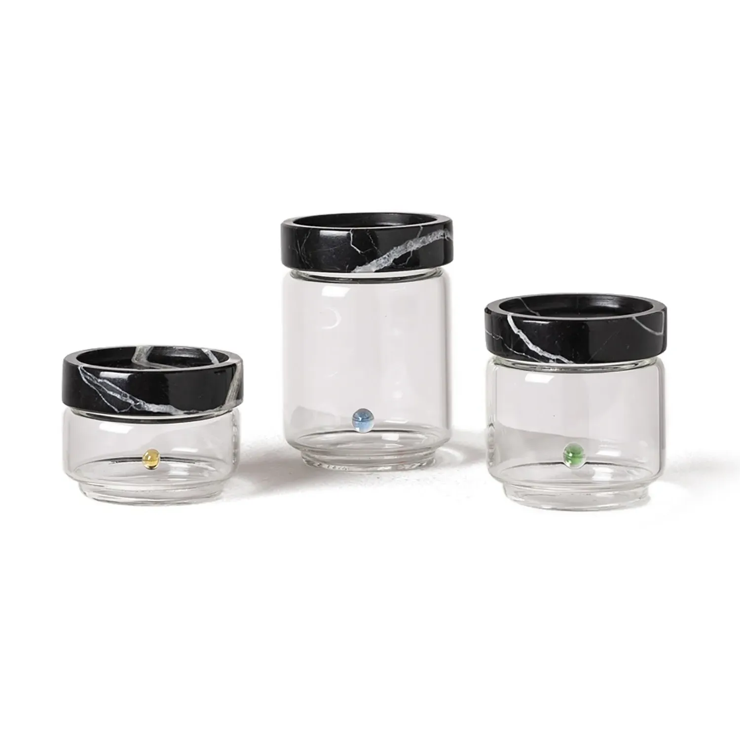 Three Stackable Glass Containers - Black, Marble image