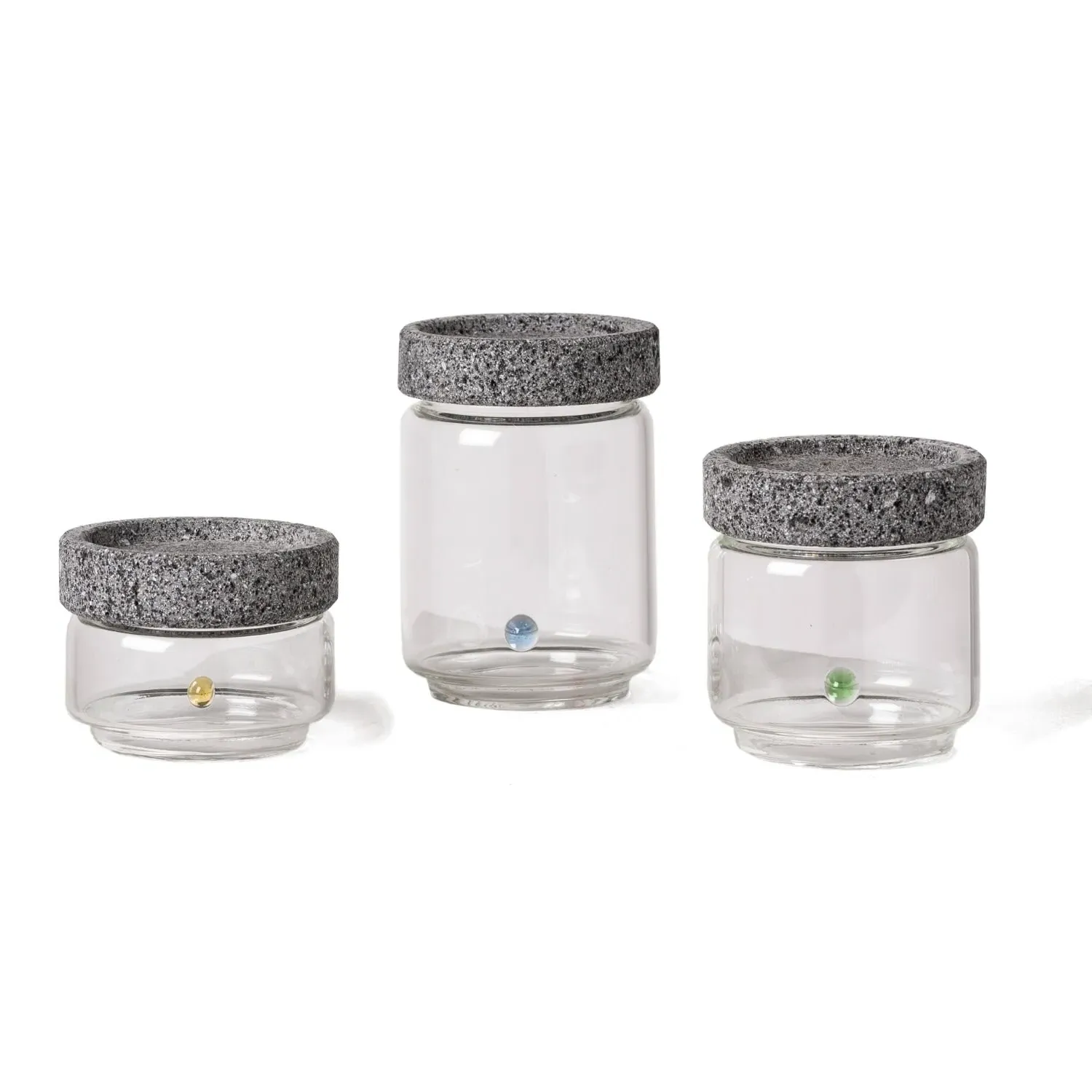 Three Stackable Glass Containers - Grey, Lava Stone