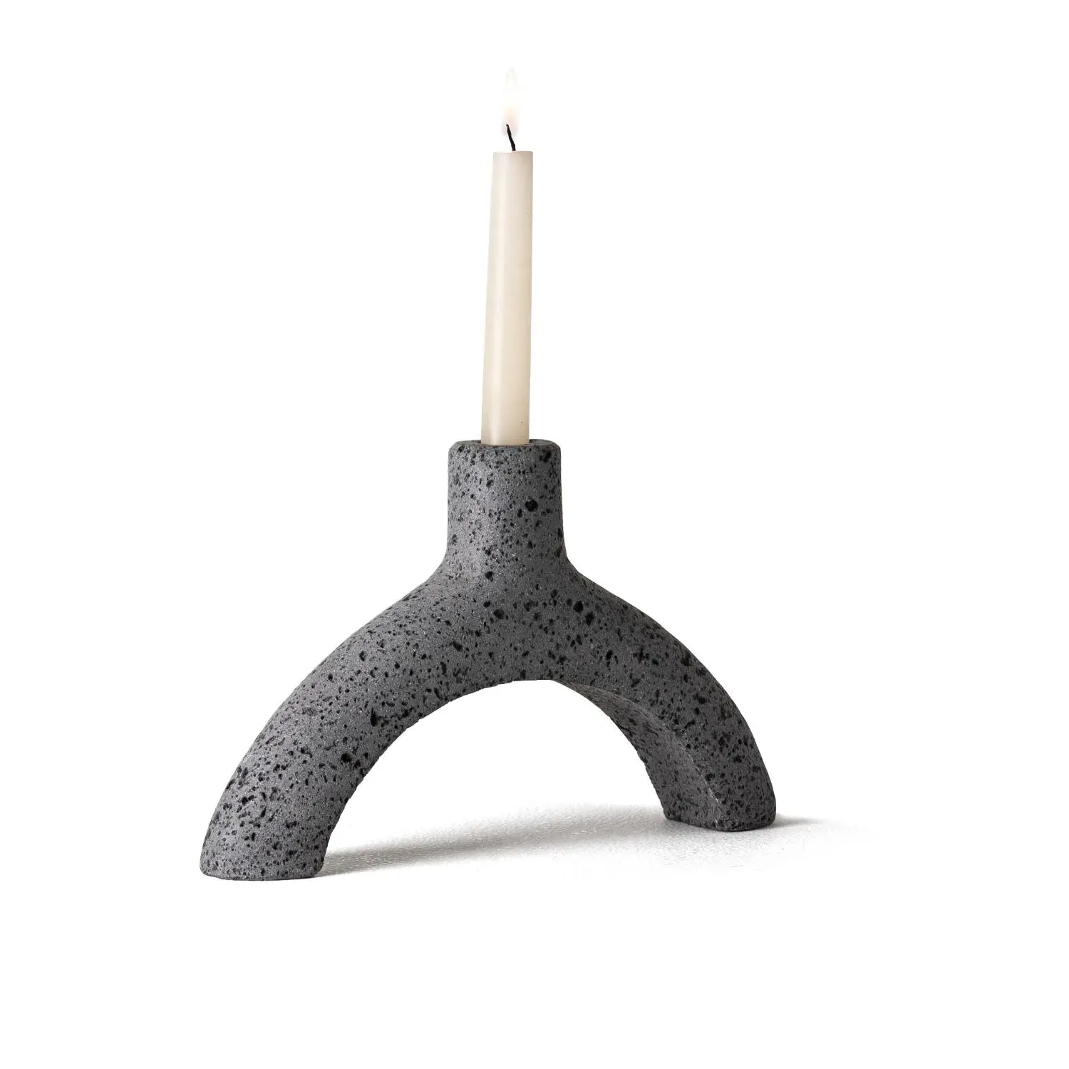 Wishbone Candle Holder - Grey, Lava Stone
