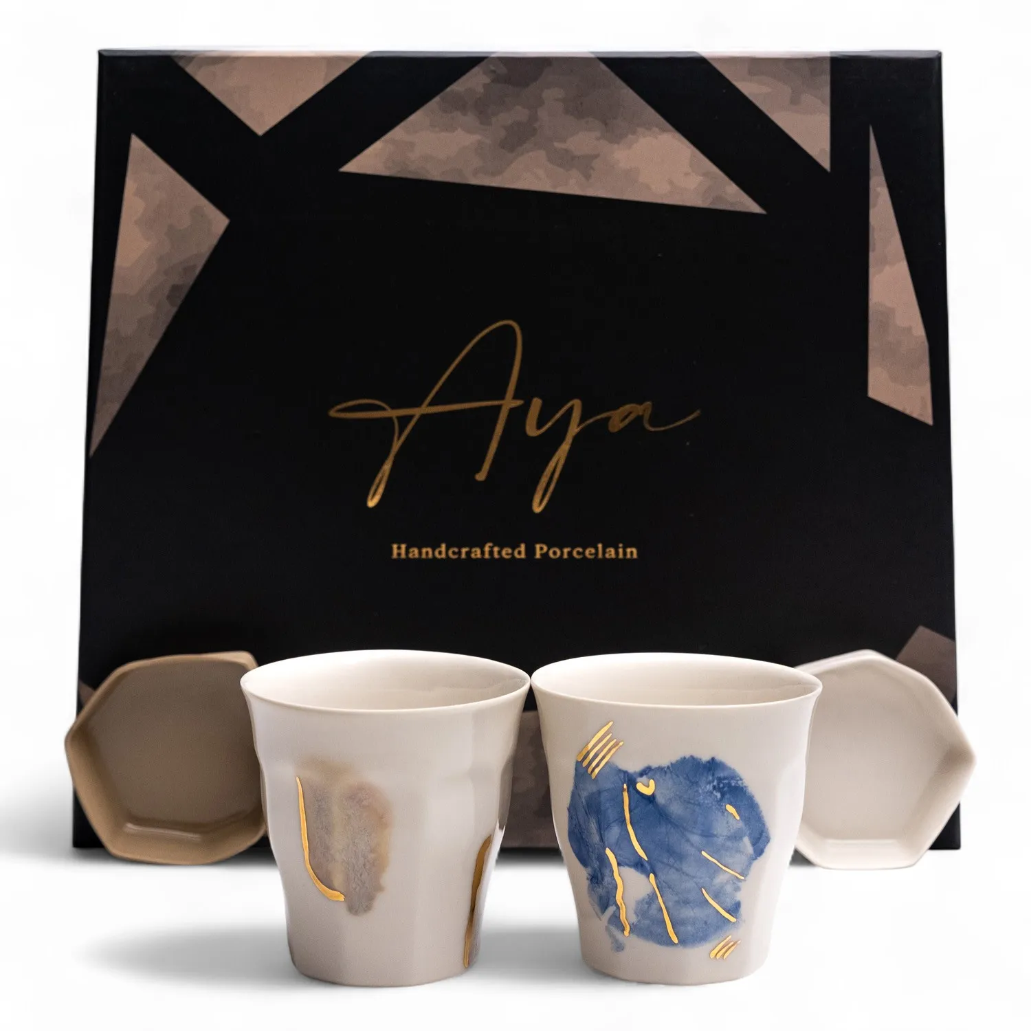 Aya Lumina Porcelain Cup & Bowl Gift Set - Gold, Blue