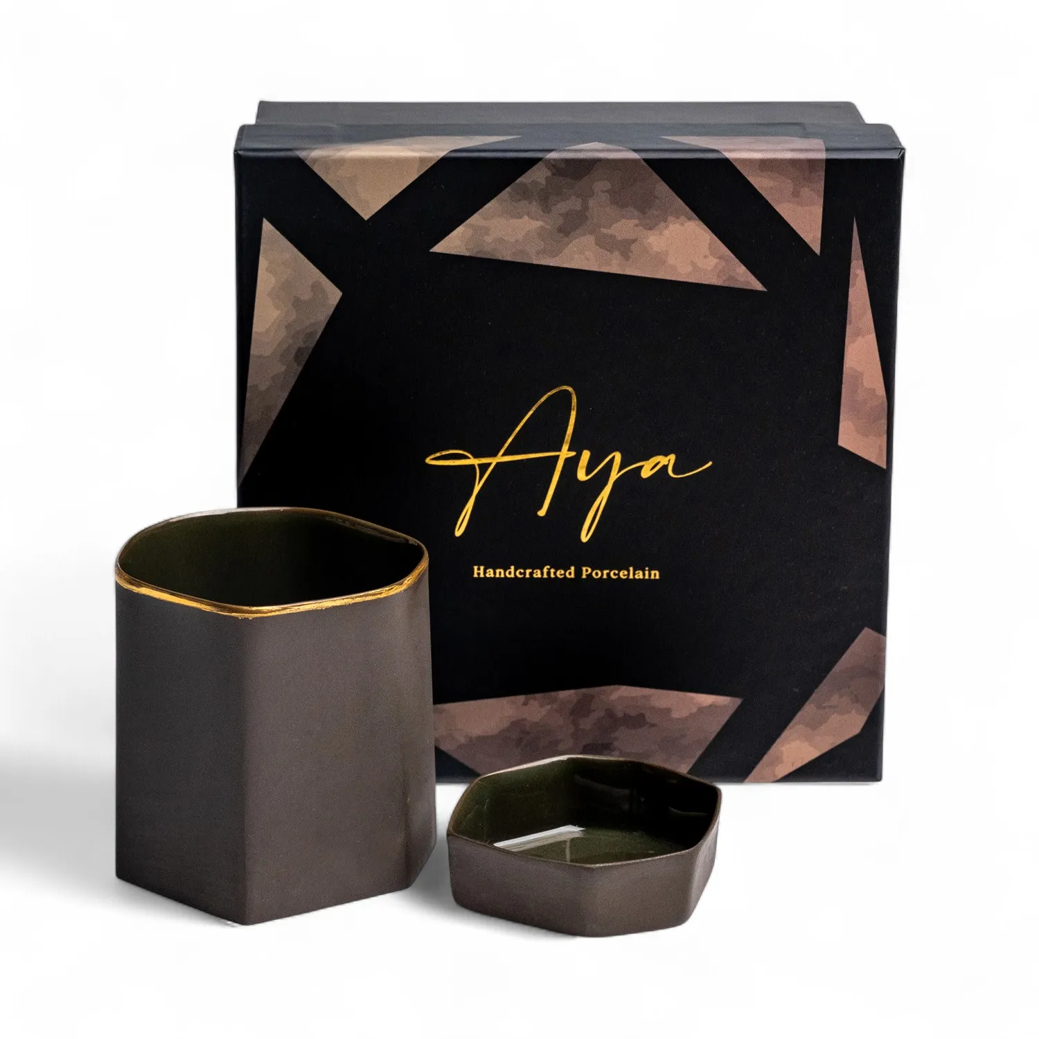 Perge Porcelain Cup & Treat Bowl Gift Set - Black, Gold image