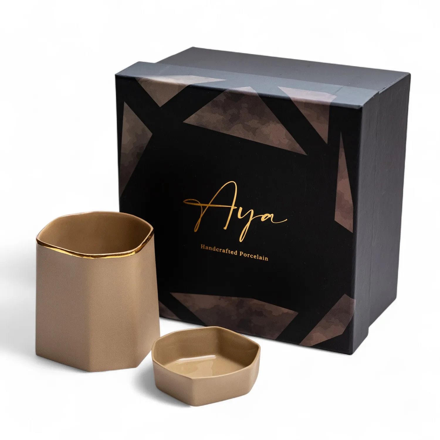Perge Taba Gold Porcelain Cup & Bowl Gift Set - Gold
