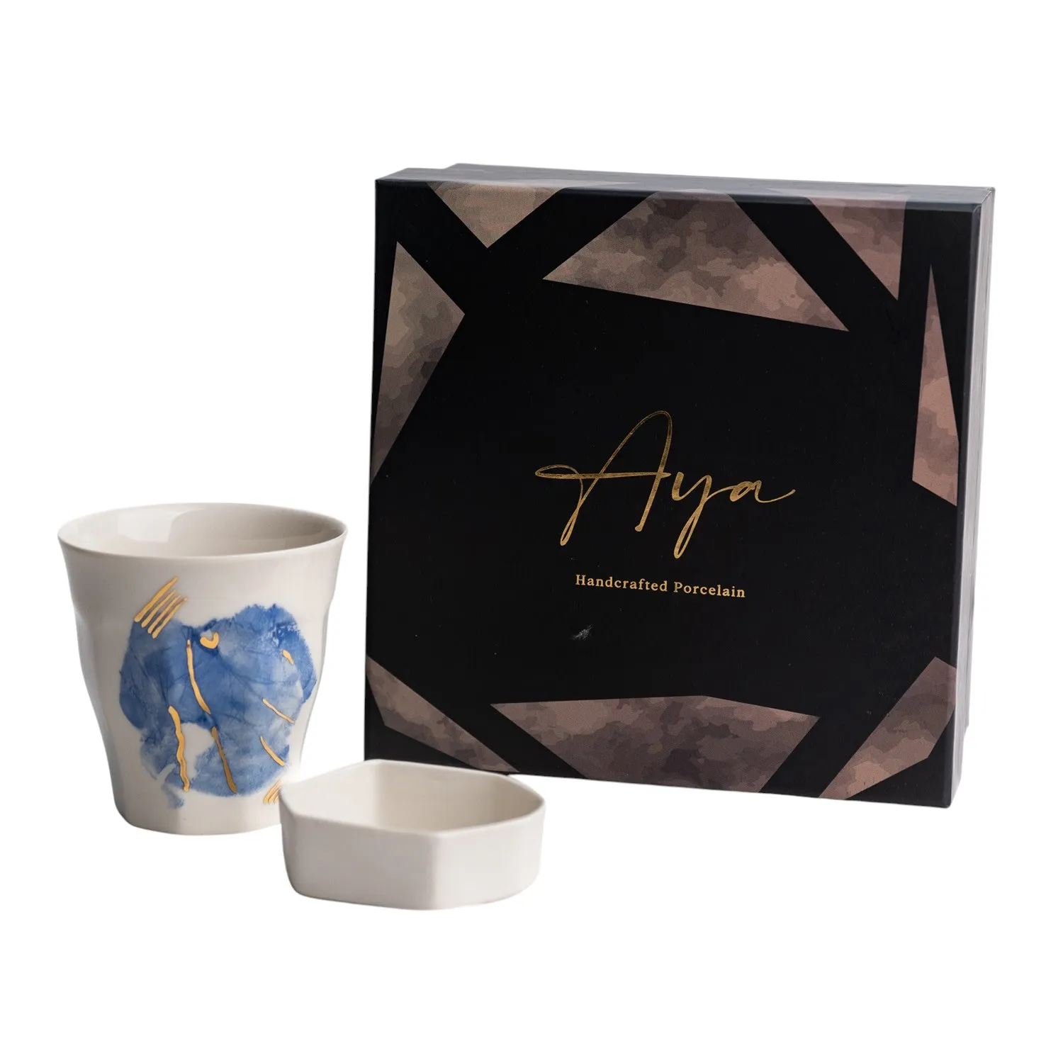 Porcelain Cup & Treat Bowl Gift Set - Blue, Gold image
