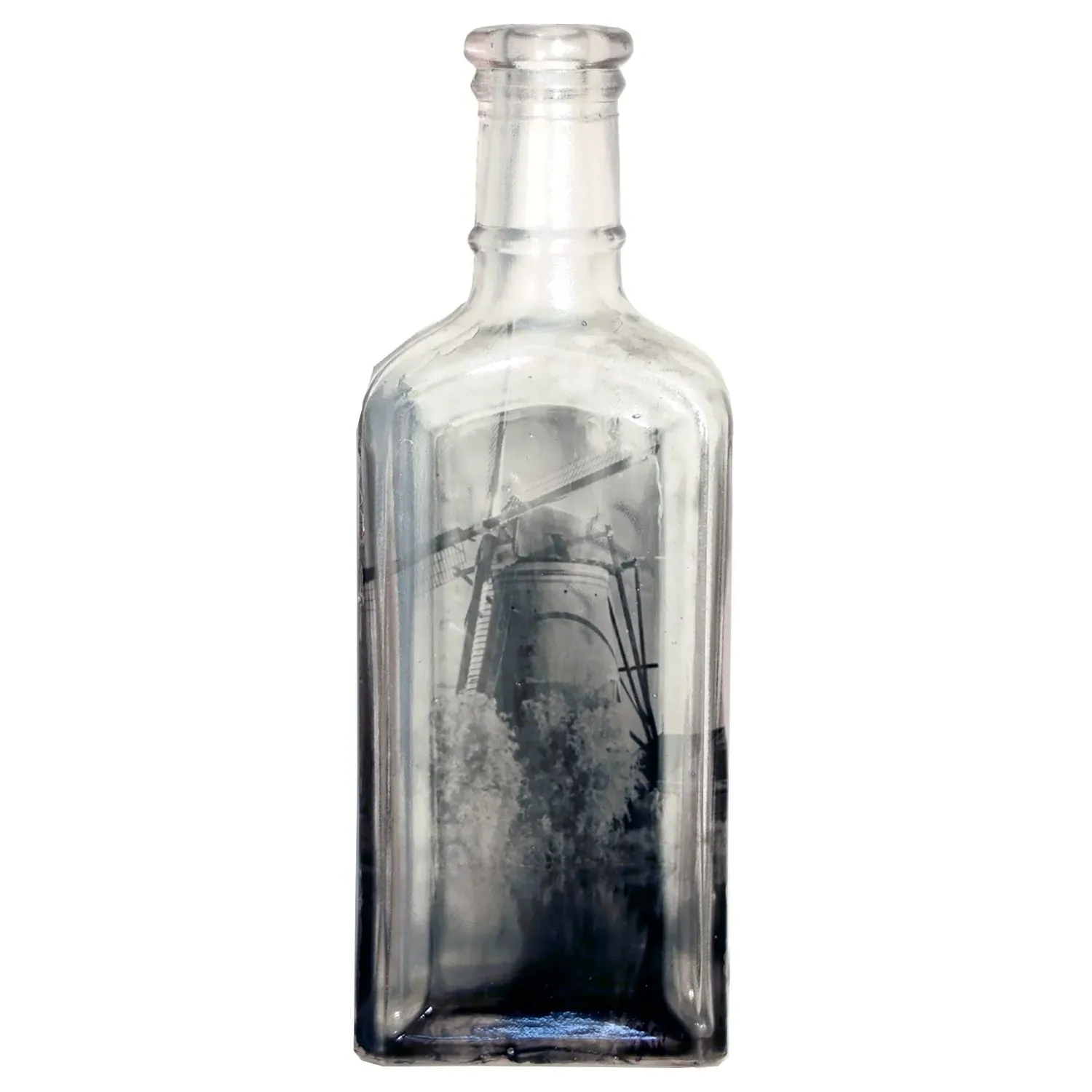 Babs Hand-Printed Holland Windmill Bottle Art - Black/White image