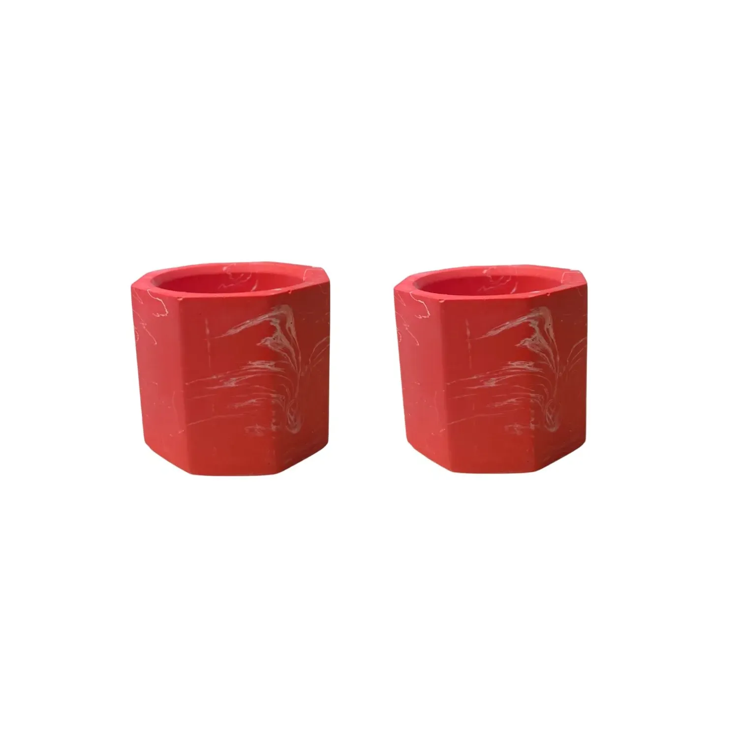 Festive Marbled Tealight Holder - Pair - Red