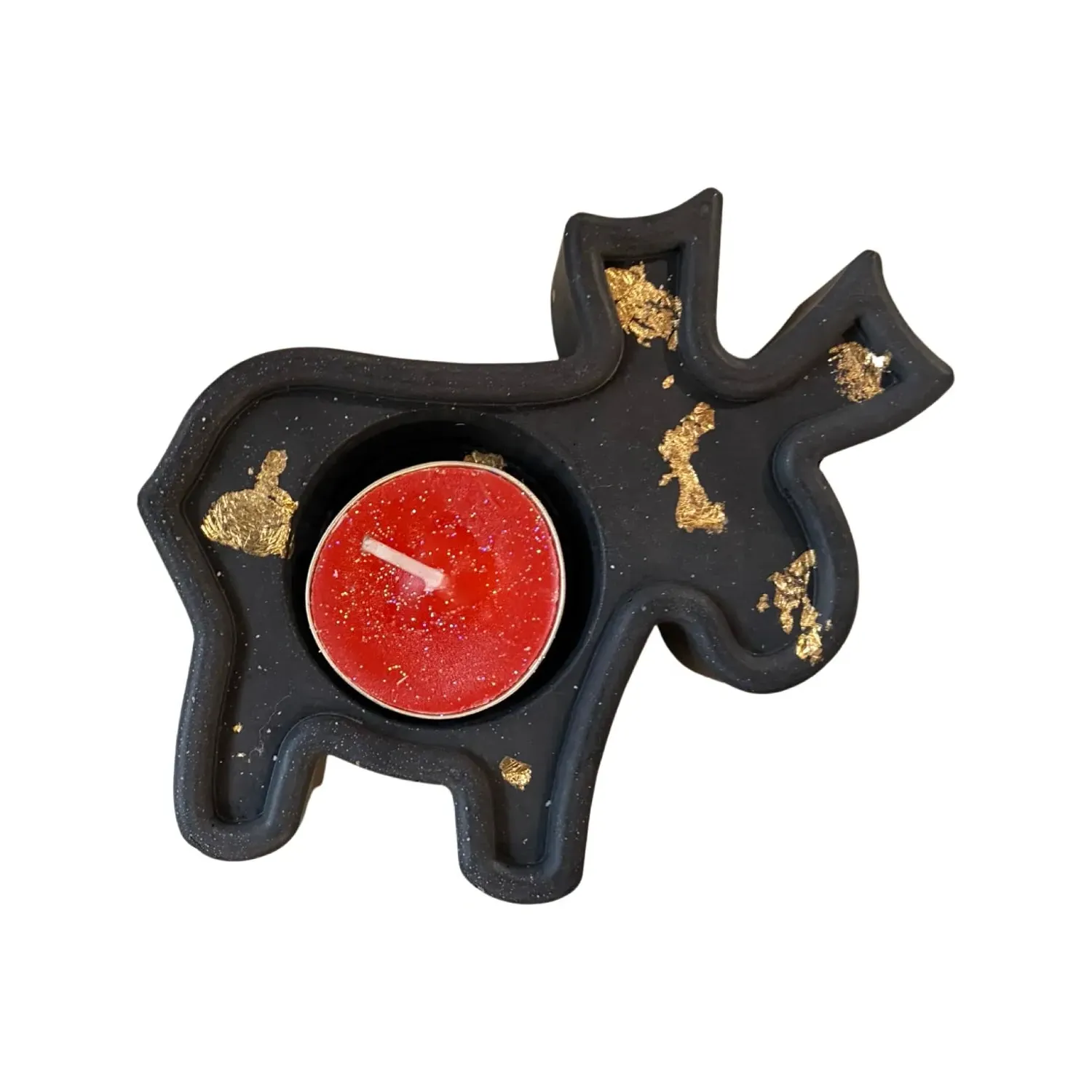 Large Reindeer Tealight Holder - Black And Gold image