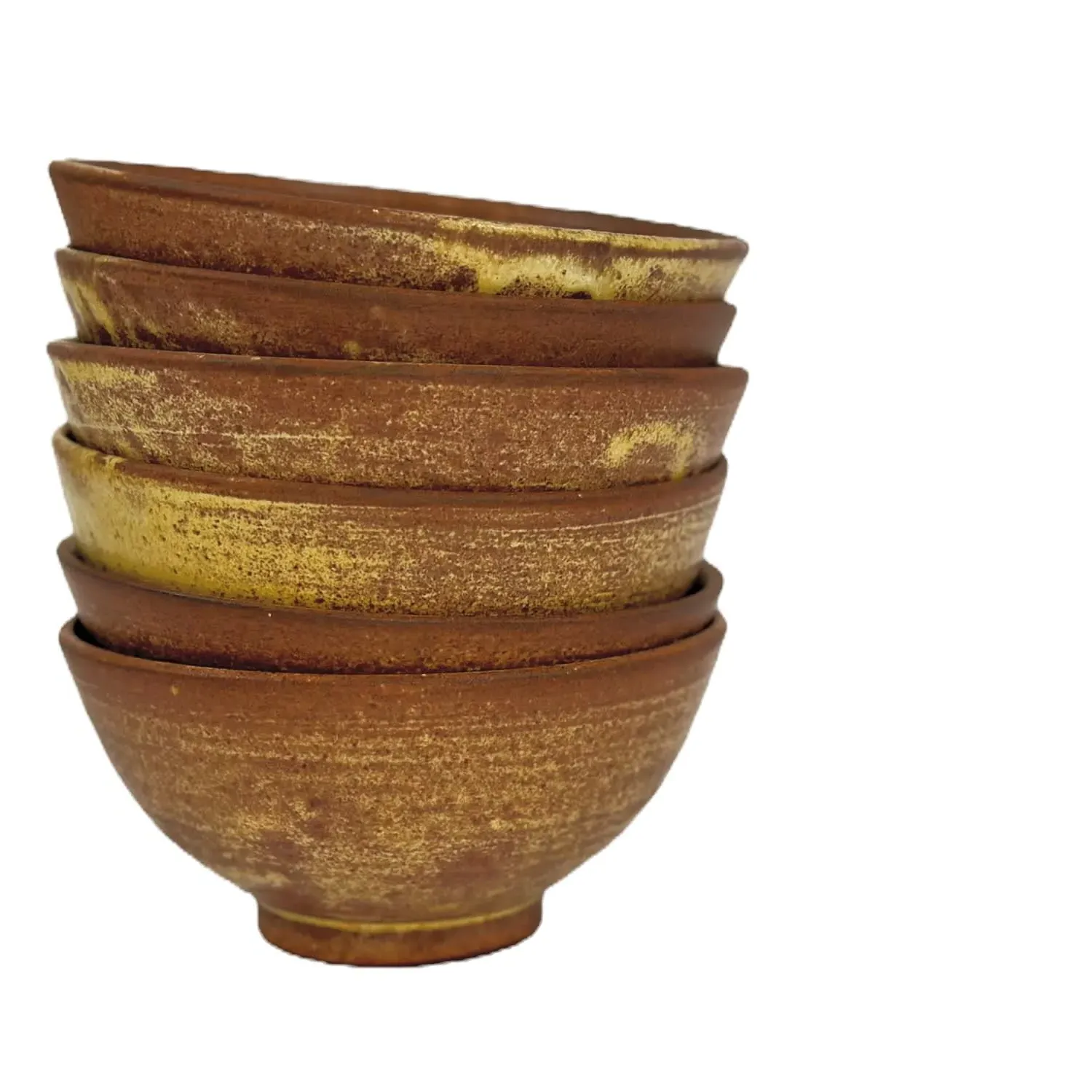 Five Handmade Ceramic Bowls - Red/Yellow image