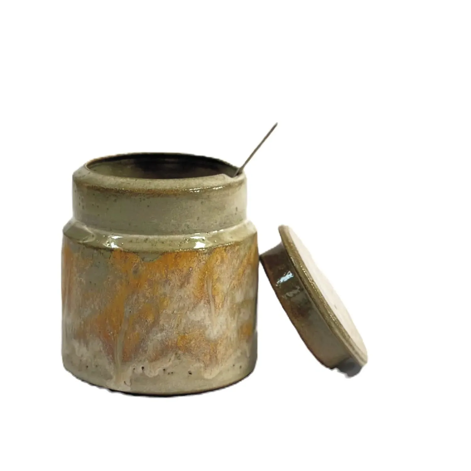 Lidded Jar with Spoon Rest - Grey, Clay
