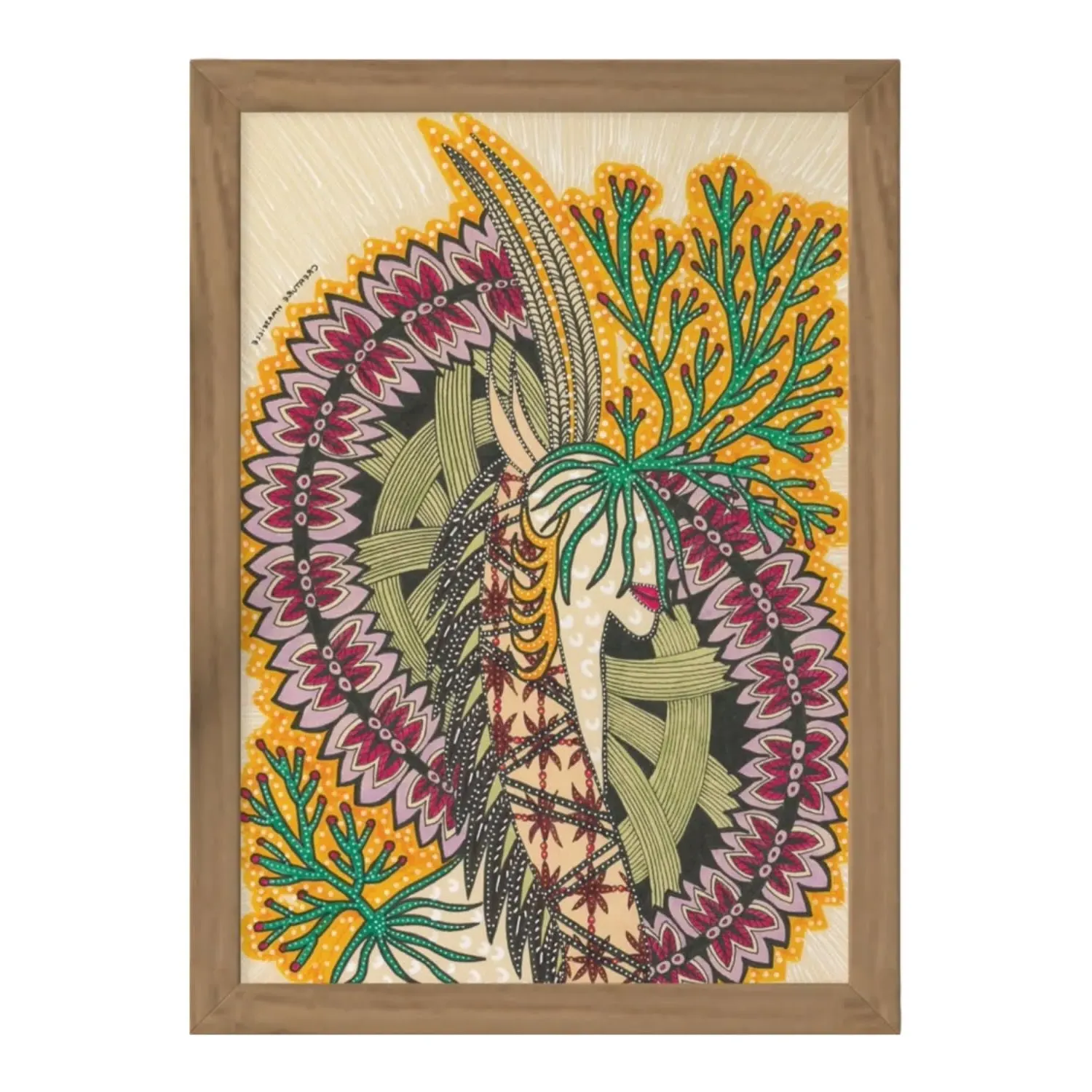 Borély A3 Art Print with Oak Frame - Green image