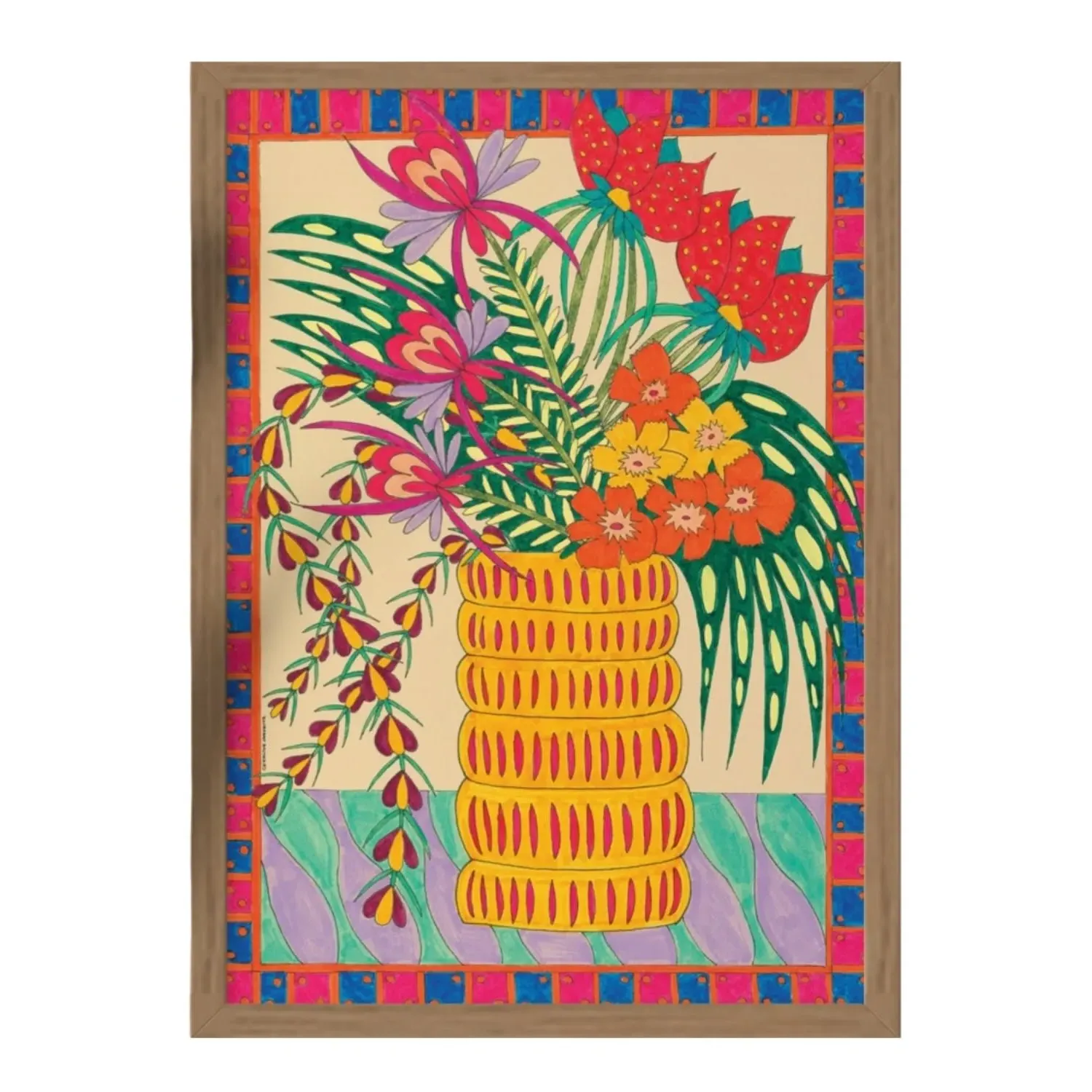 Les Dominos A3 Art Print with Oak Frame - Red